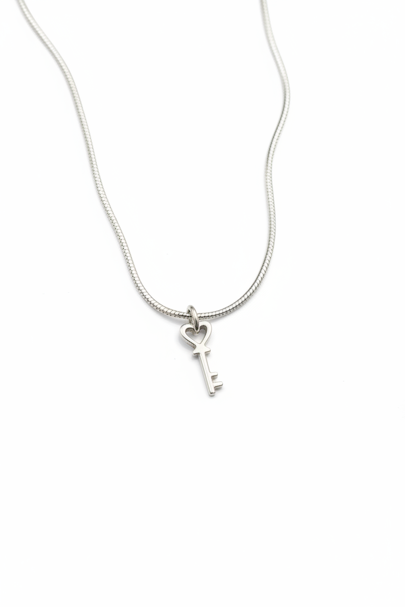 Sterling Silver Heart Key Necklace | Minimalist Key Pendant Jewelry | Dainty Gift for Her | Love Key Necklace | Christmas & Birthday Gift