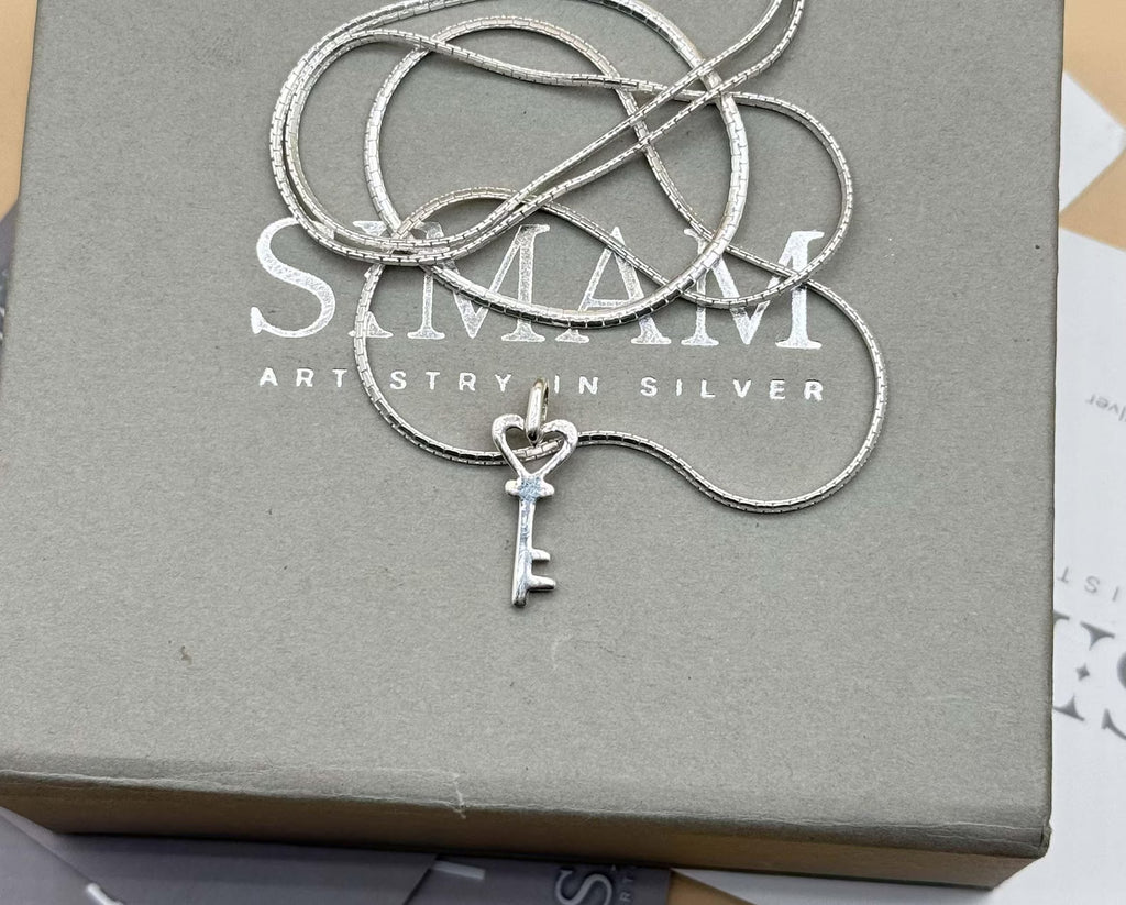 Sterling Silver Heart Key Necklace | Minimalist Key Pendant Jewelry | Dainty Gift for Her | Love Key Necklace | Christmas & Birthday Gift