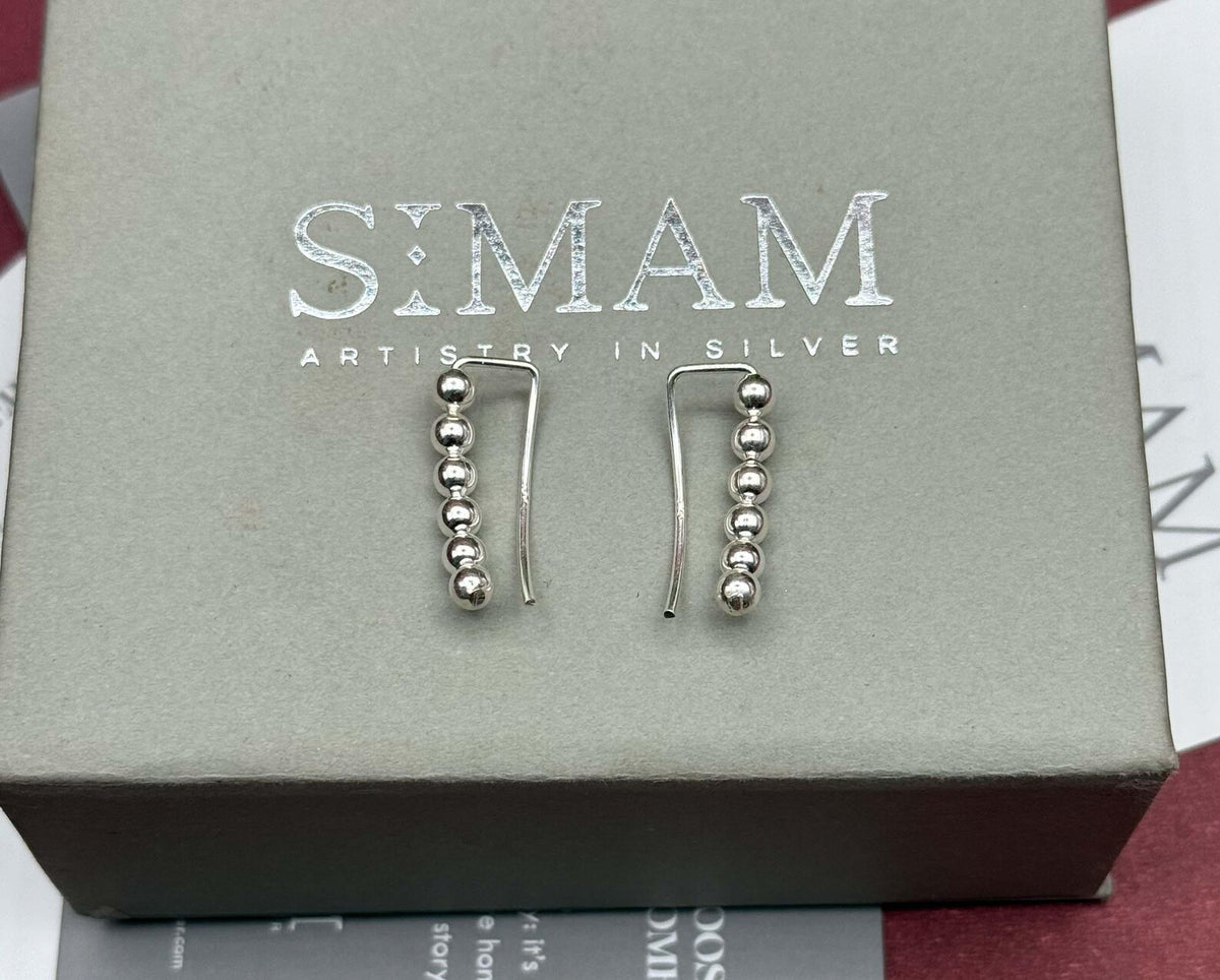925 Sterling Silver Beaded Threader Earrings, Ball Drop Earrings, Minimalist Silver Earrings, Modern Dangle Earrings, Gift for Her