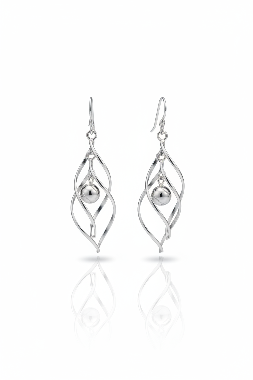 925 Sterling Silver Twisted Ball Dangle Earrings, Modern Spiral Drop Earrings, Minimalist Silver Earrings, silver Jewelry Gift for Her