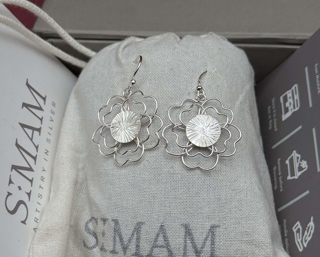 925 Sterling Silver Flower Earrings, Floral Dangle Earrings, Botanical Silver Jewelry, Lightweight Statement Earrings, Gift for Her