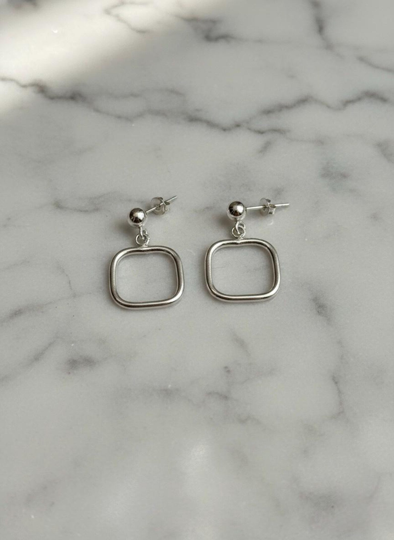 925 Sterling Silver Square Drop Earrings, Geometric Dangle Earrings, Minimalist Square Earrings, Modern Silver Jewelry,Everyday Gift for Her