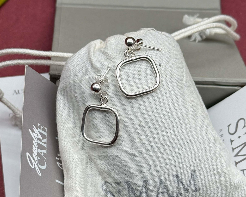 925 Sterling Silver Square Drop Earrings, Geometric Dangle Earrings, Minimalist Square Earrings, Modern Silver Jewelry,Everyday Gift for Her