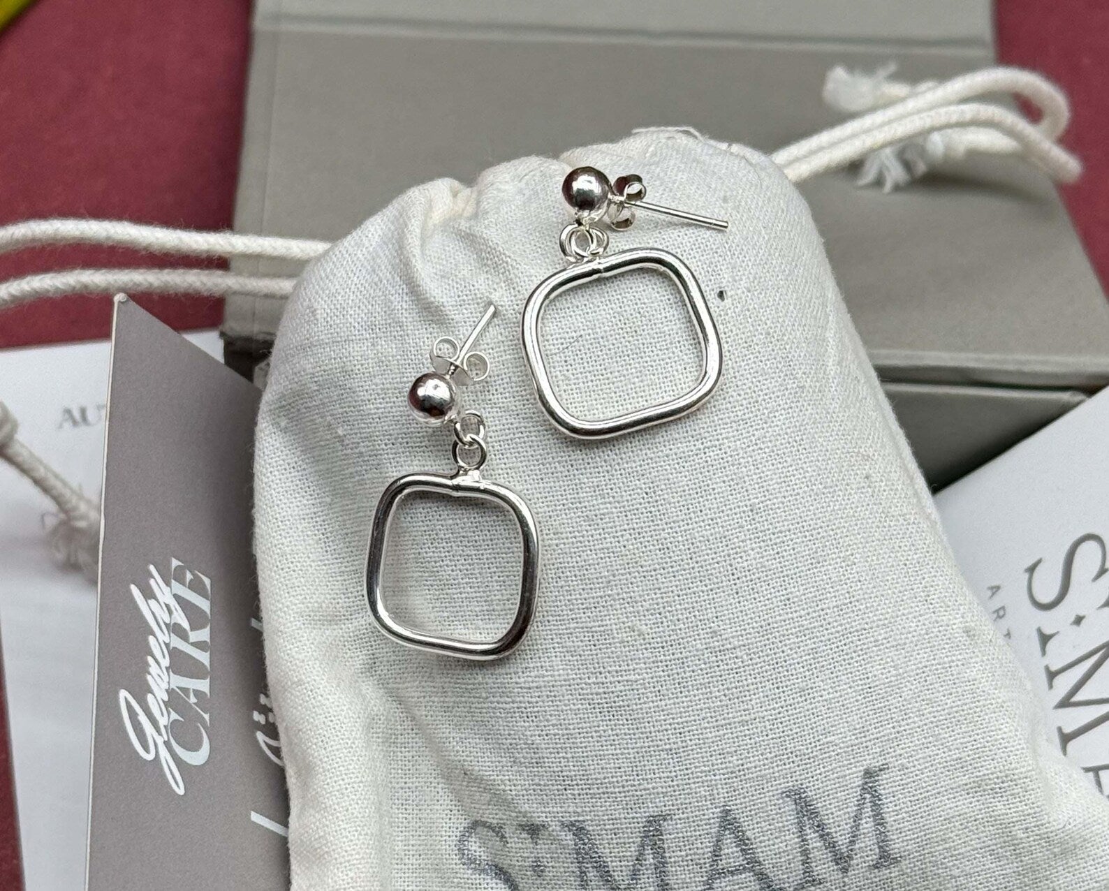 925 Sterling Silver Square Drop Earrings, Geometric Dangle Earrings, Minimalist Square Earrings, Modern Silver Jewelry,Everyday Gift for Her