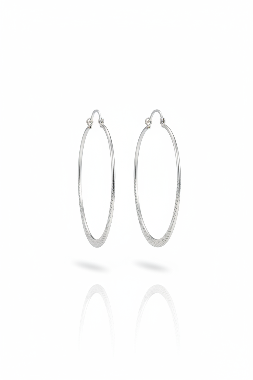 Textured Oval Hoop Earrings, Lightweight Sterling Silver Everyday Jewelry