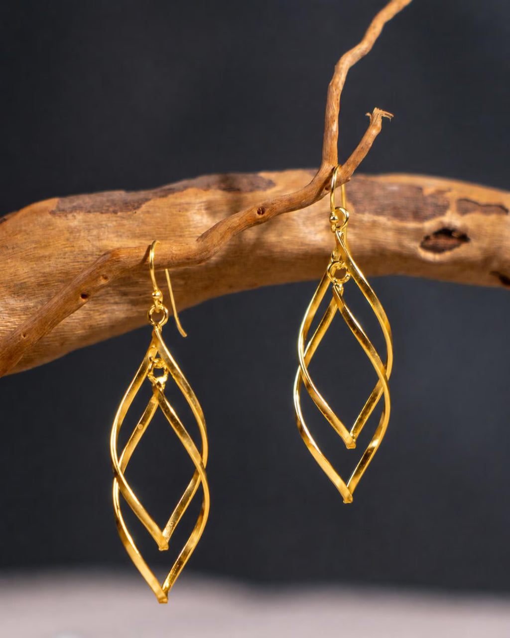 Sterling Silver Gold Plated Twist Drop Earrings, Geometric Dangle Jewelry