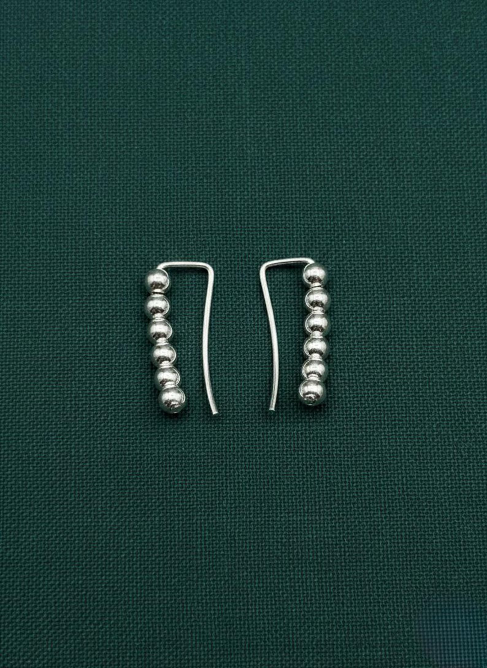 925 Sterling Silver Beaded Threader Earrings, Ball Drop Earrings, Minimalist Silver Earrings, Modern Dangle Earrings, Gift for Her