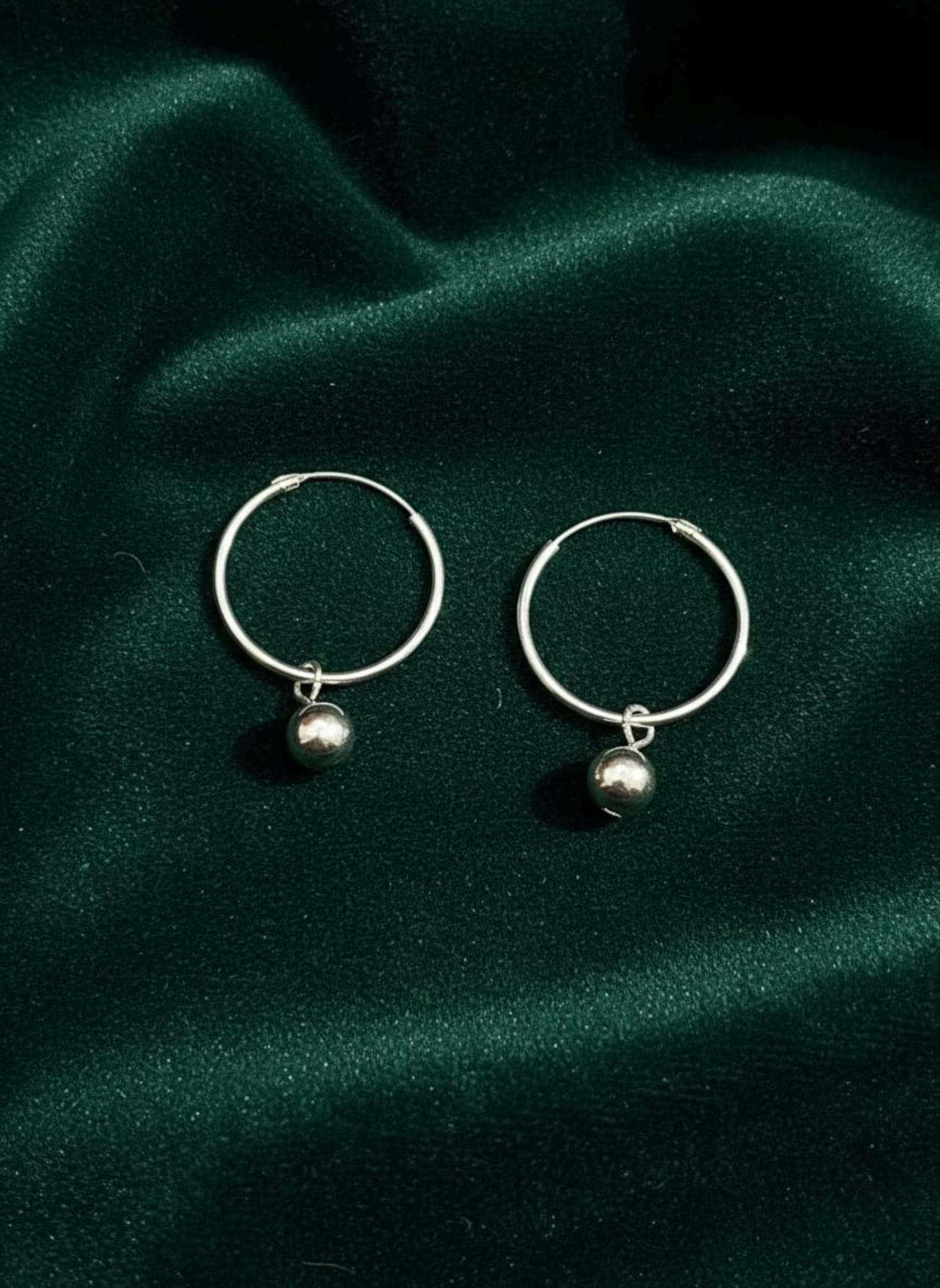 925 Sterling Silver Hoop Earrings, Silver Ball Hoop Earrings, Minimalist Earrings, Everyday Jewelry, Gift for Her