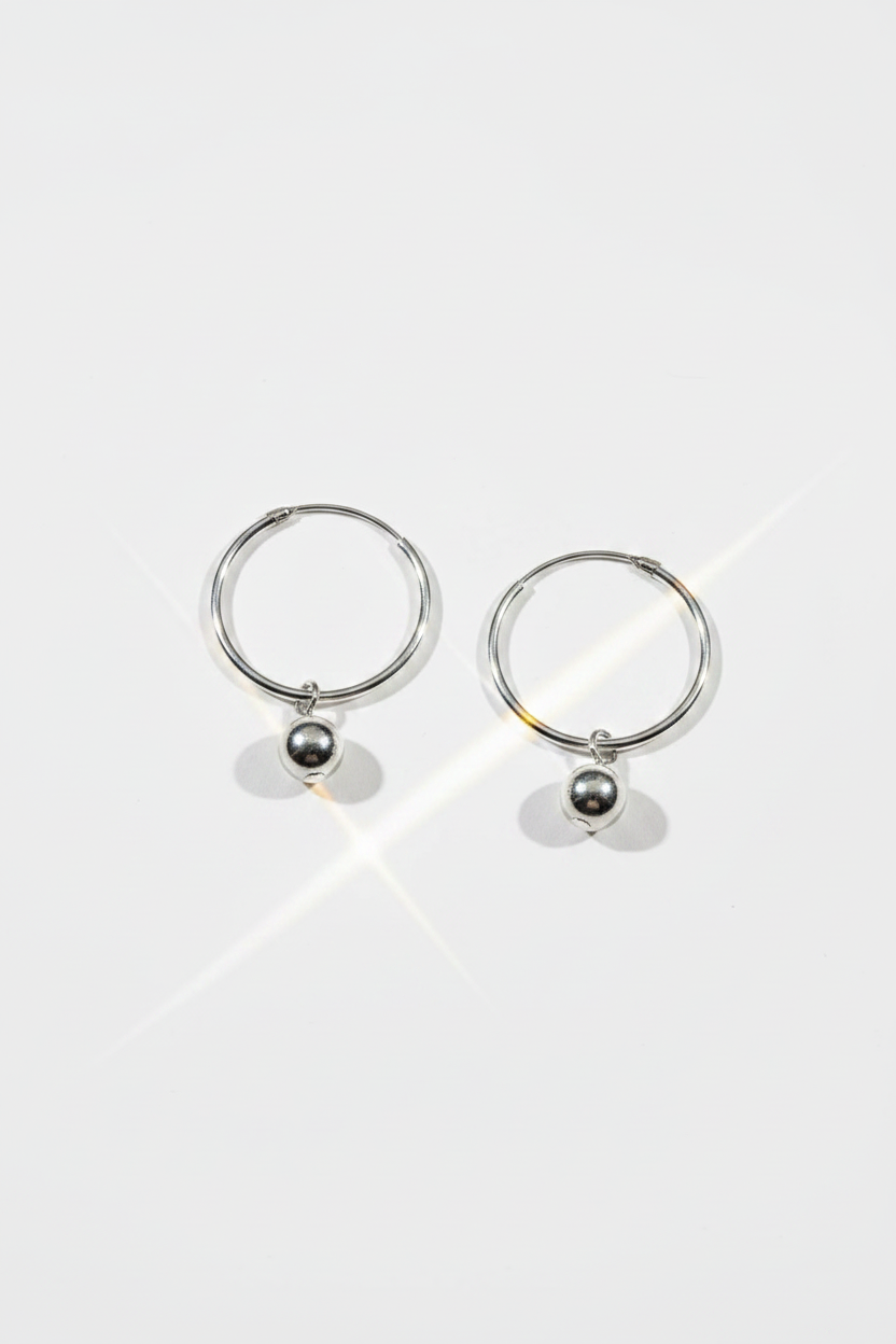 925 Sterling Silver Hoop Earrings, Silver Ball Hoop Earrings, Minimalist Earrings, Everyday Jewelry, Gift for Her