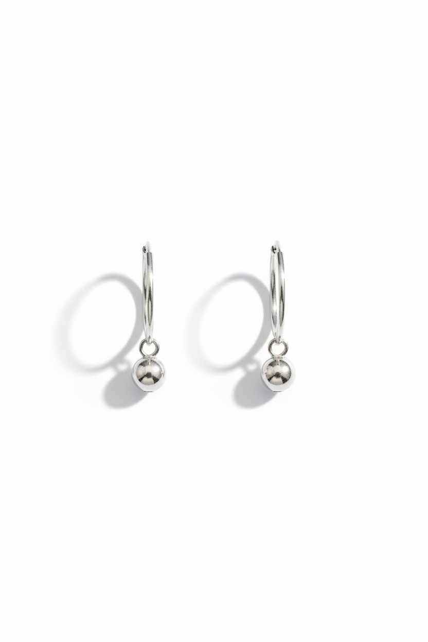 925 Sterling Silver Hoop Earrings, Silver Ball Hoop Earrings, Minimalist Earrings, Everyday Jewelry, Gift for Her