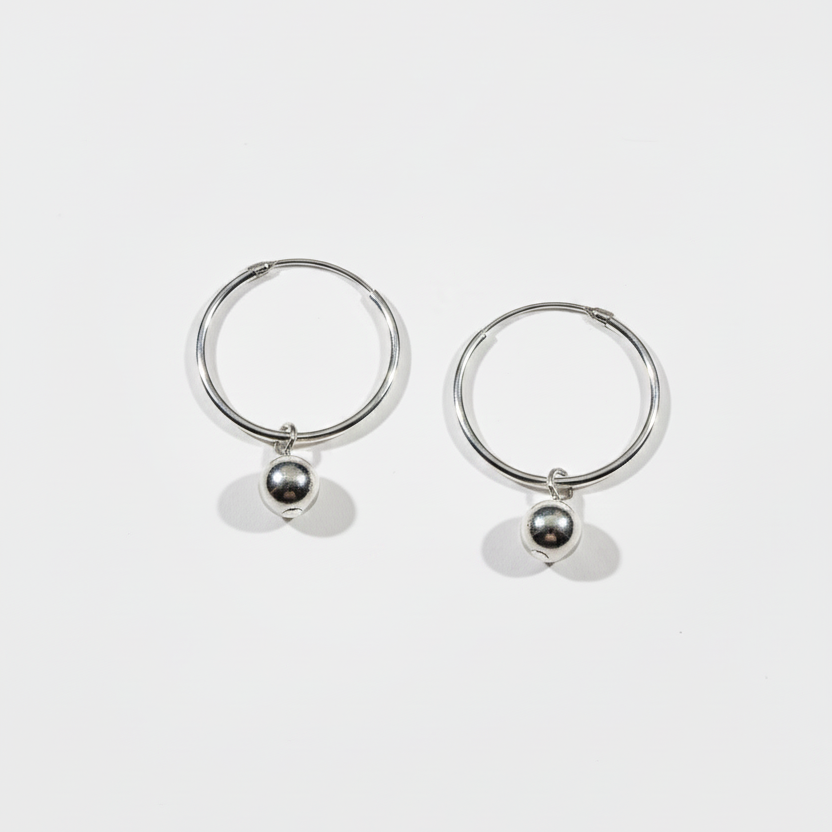 925 Sterling Silver Hoop Earrings, Silver Ball Hoop Earrings, Minimalist Earrings, Everyday Jewelry, Gift for Her