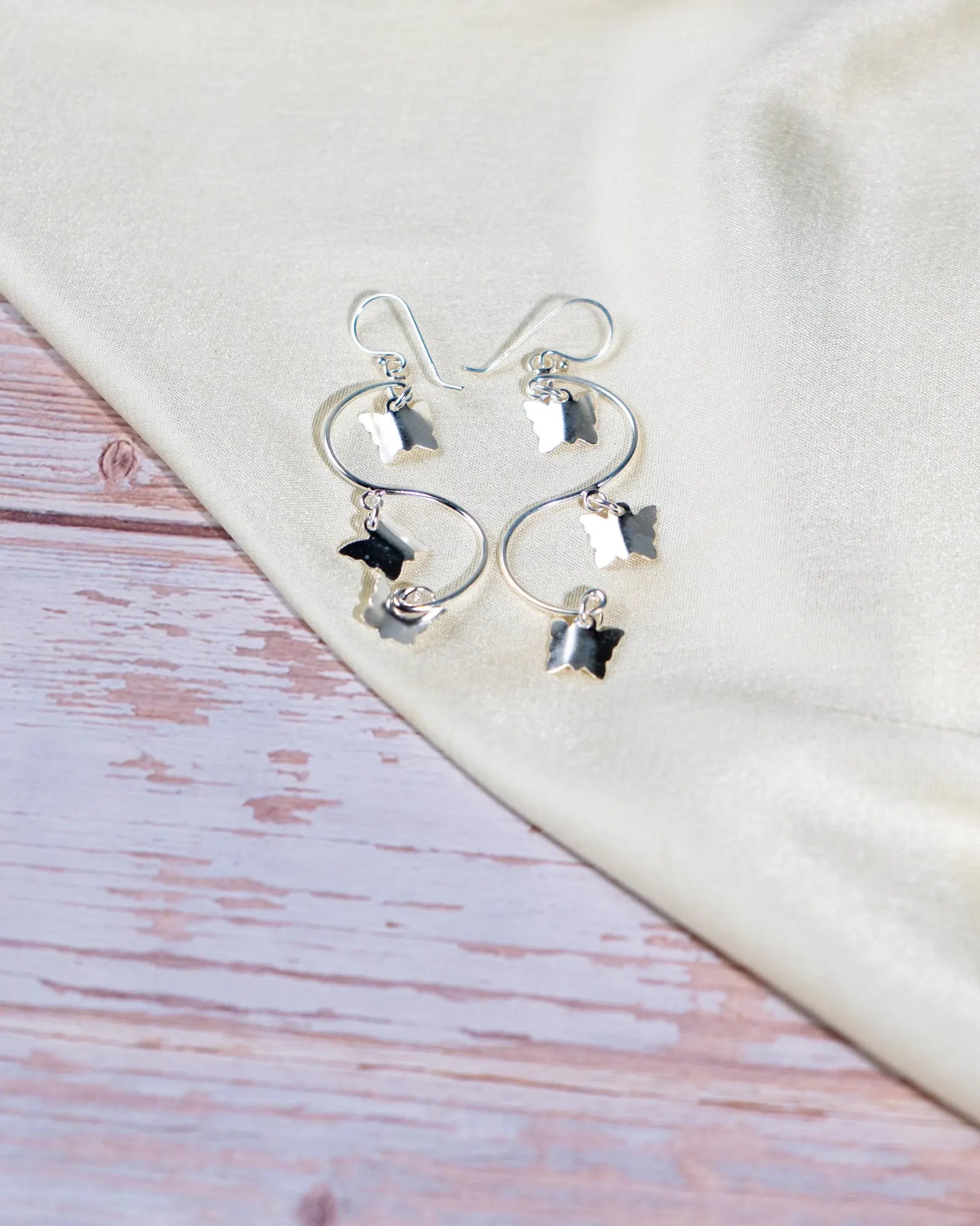 Sterling Silver Butterfly Spiral Drop Earrings – Nature Inspired Lightweight Jewelry