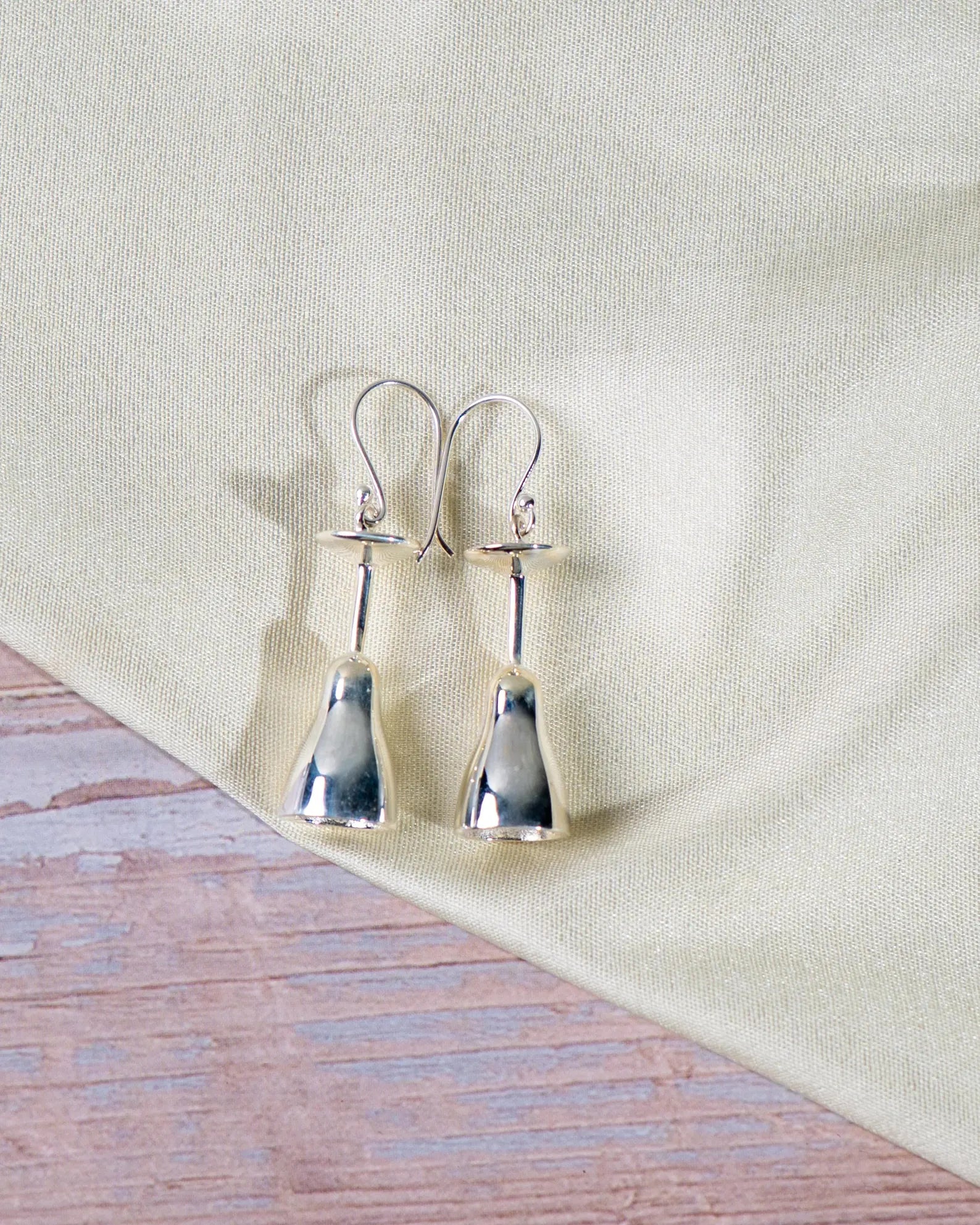 Sterling Silver Wine Glass Dangle Earrings, Novelty Statement Jewelry