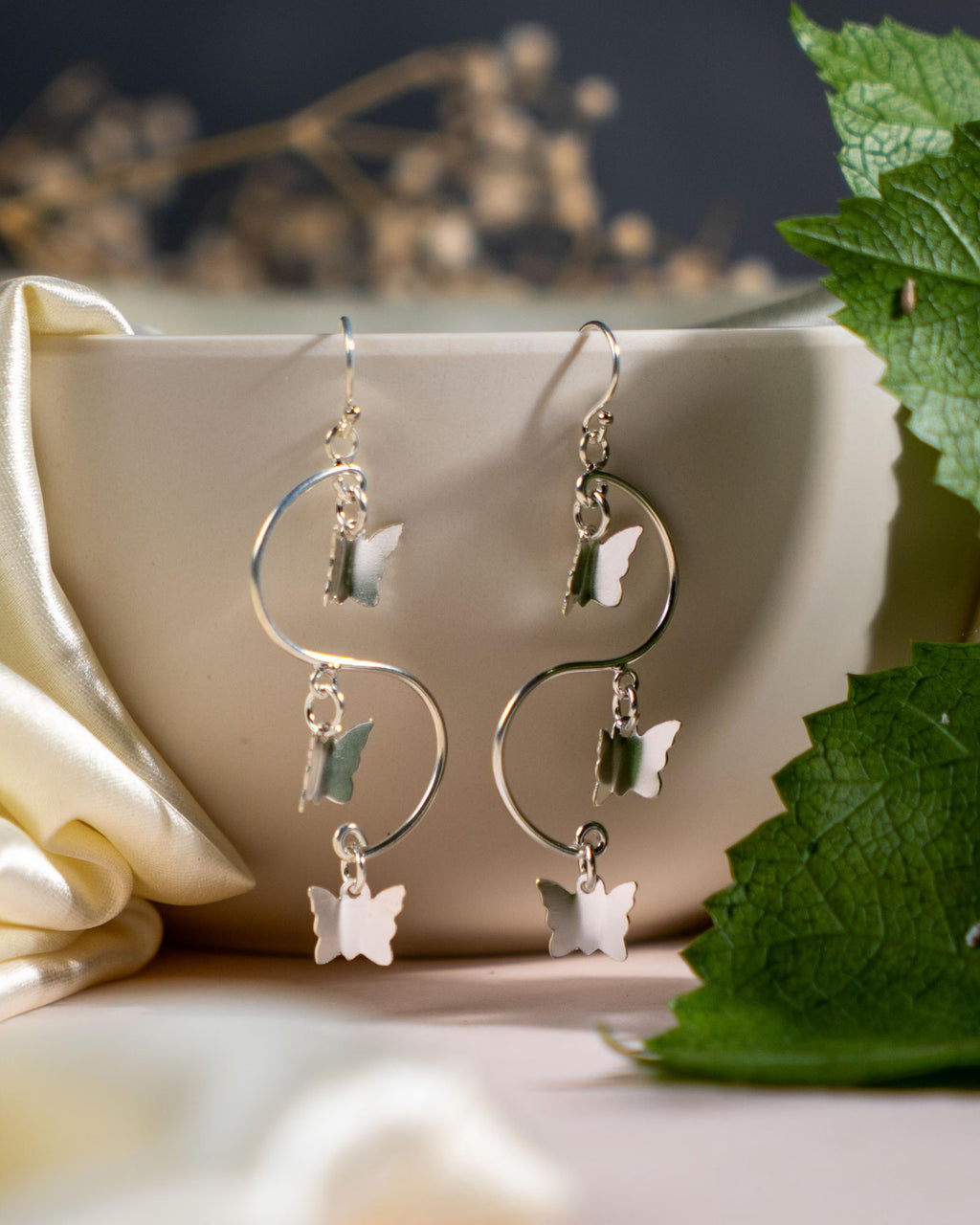 Sterling Silver Butterfly Spiral Drop Earrings – Nature Inspired Lightweight Jewelry