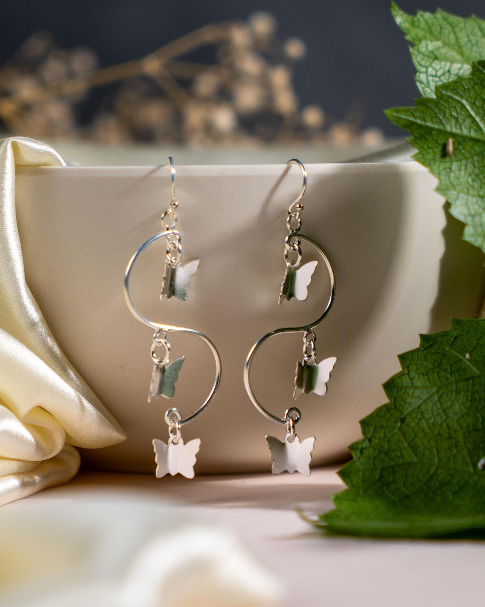 Sterling Silver Butterfly Spiral Drop Earrings – Nature Inspired Lightweight Jewelry