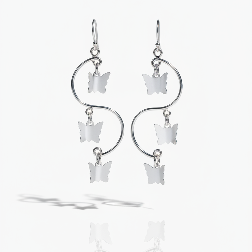 Sterling Silver Butterfly Spiral Drop Earrings – Nature Inspired Lightweight Jewelry
