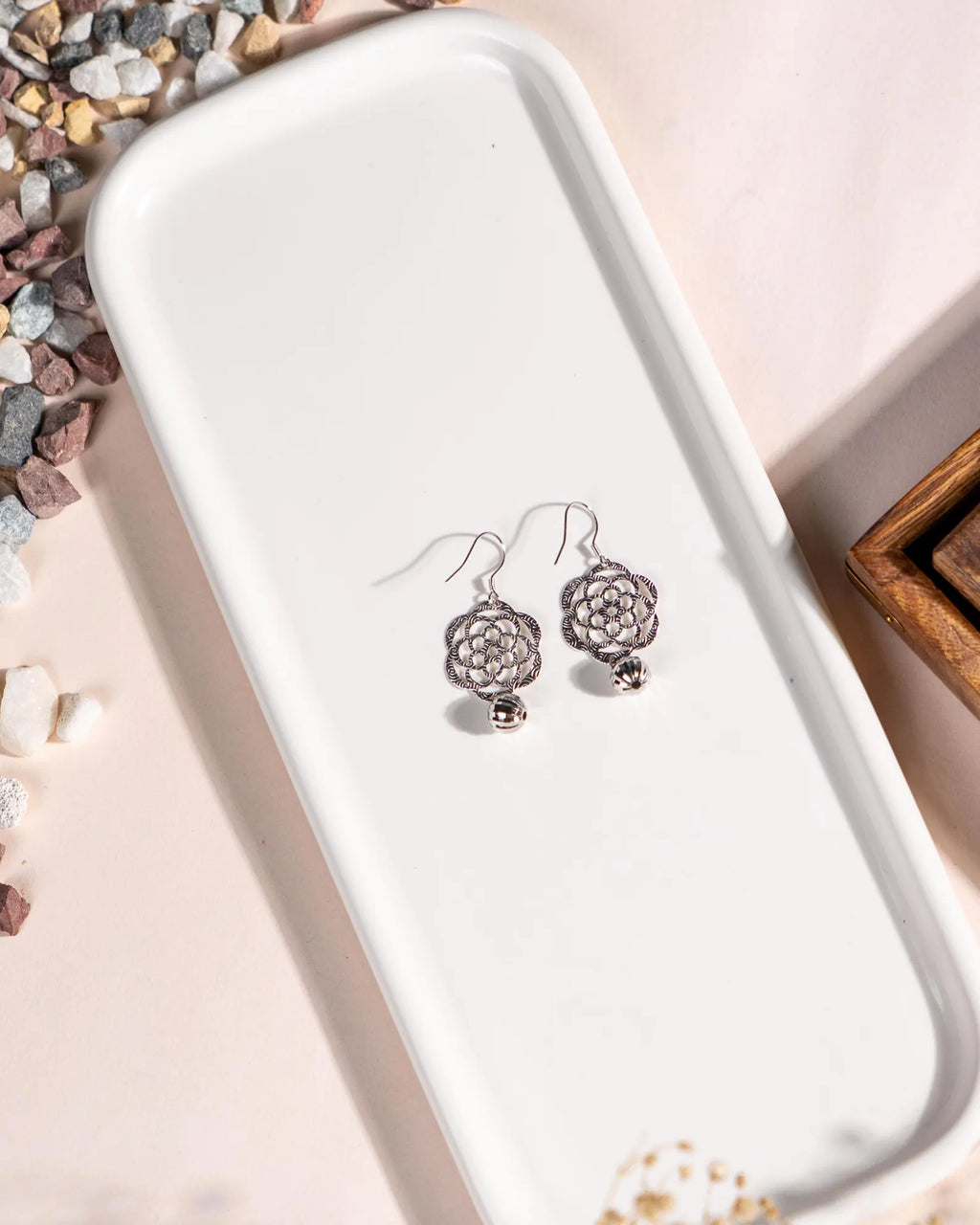 Handmade Sterling Silver Filigree Dangle Earrings, Vintage Floral Statement Jewelry
