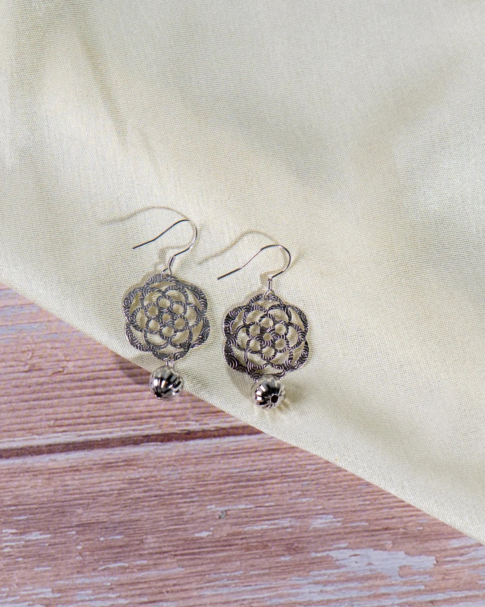 Handmade Sterling Silver Filigree Dangle Earrings, Vintage Floral Statement Jewelry