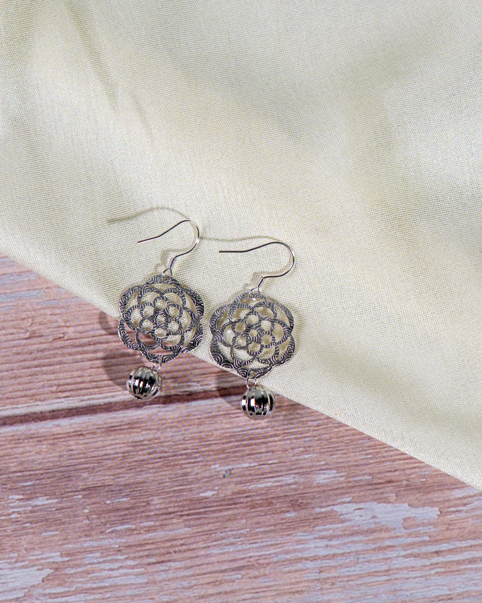 Handmade Sterling Silver Filigree Dangle Earrings, Vintage Floral Statement Jewelry