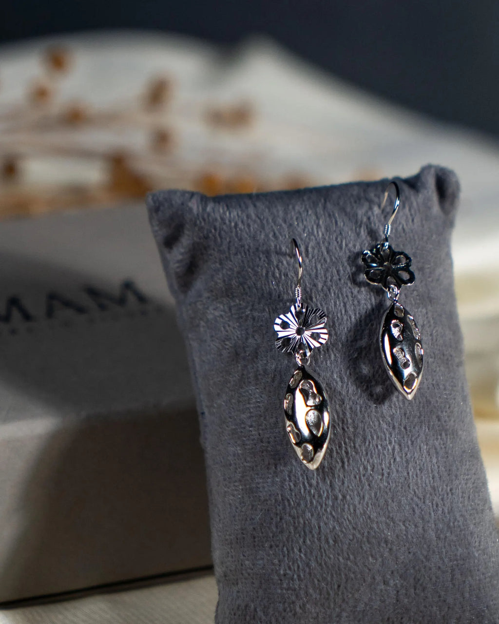 Handmade Sterling Silver Floral Drop Earrings, Minimalist Boho Chic Jewelry
