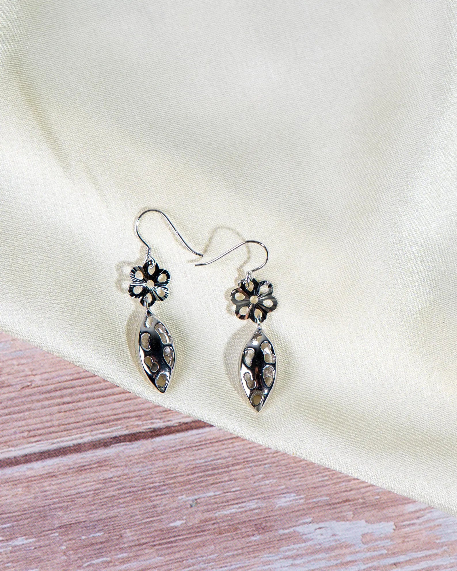 Handmade Sterling Silver Floral Drop Earrings, Minimalist Boho Chic Jewelry