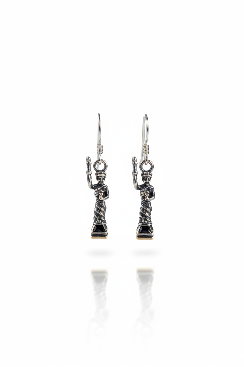 Sterling Silver Lady Dangle Earrings, Handcrafted Novelty Artisan Jewelry