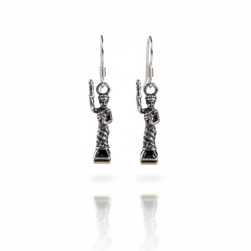 Sterling Silver Lady Dangle Earrings, Handcrafted Novelty Artisan Jewelry