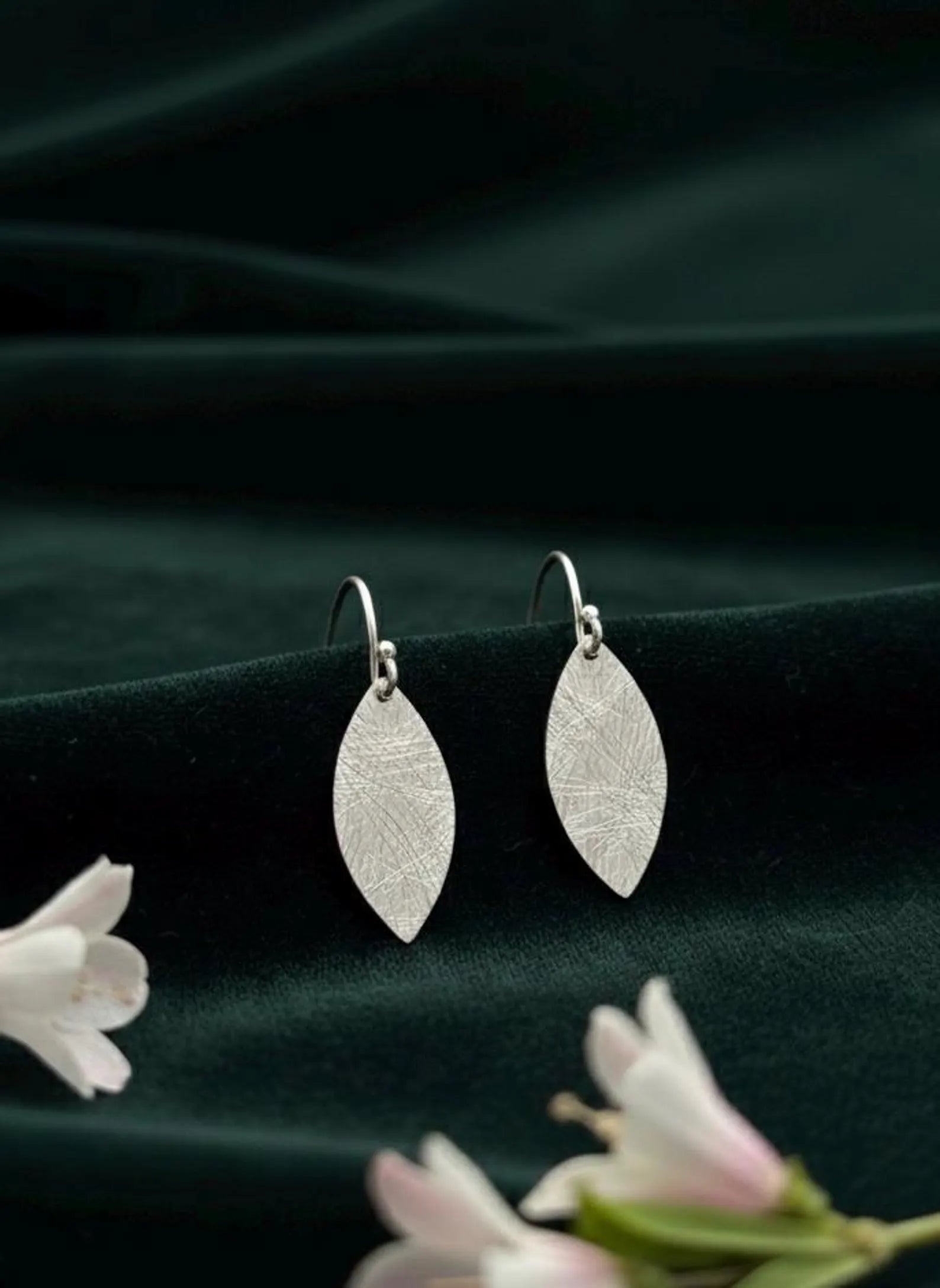 Textured Sterling Silver Leaf Earrings | Minimalist Dangle Jewelry