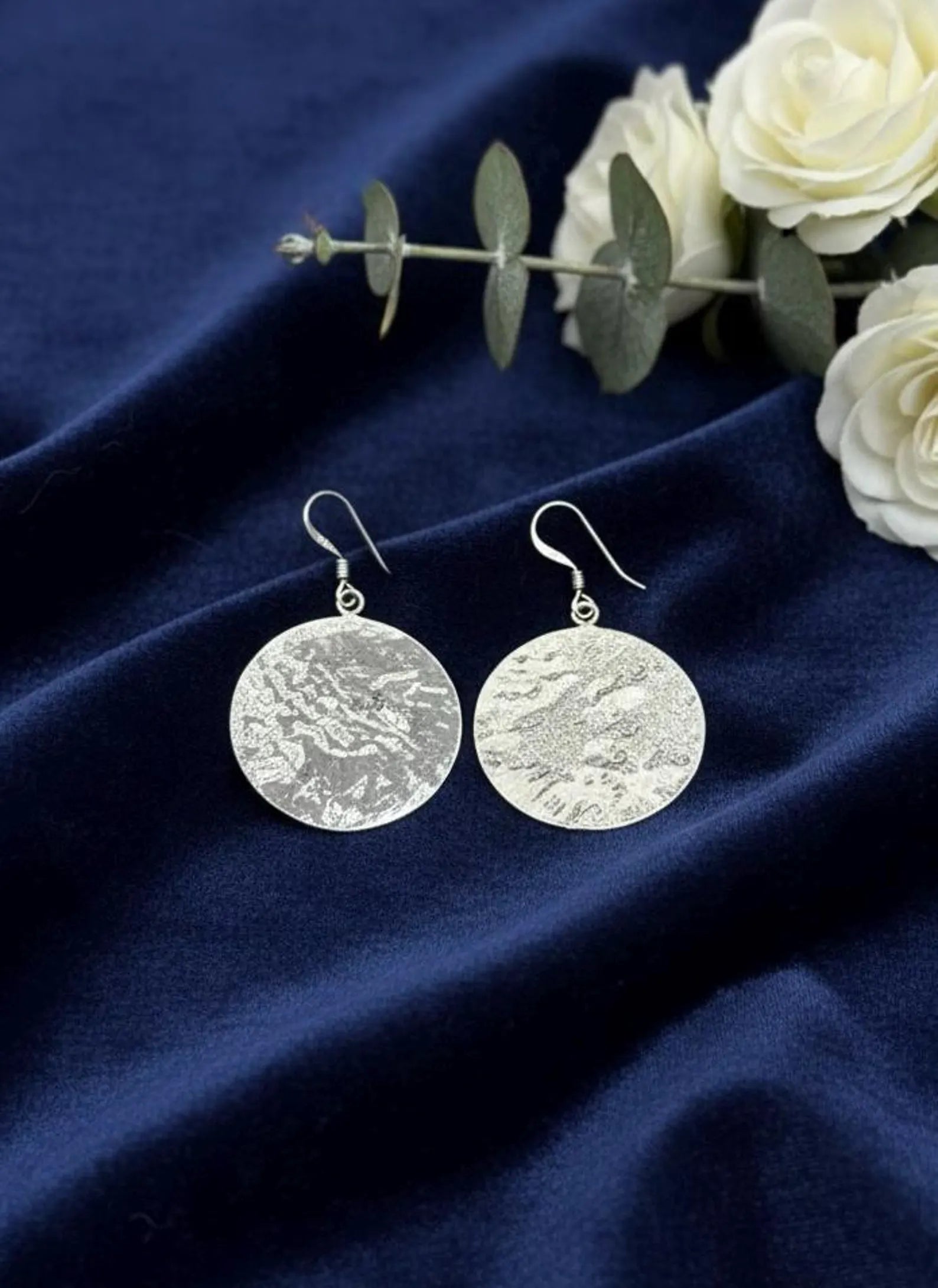 Textured Silver Circle Earrings | Minimalist Round Dangle Earrings | Hammered Disc Jewelry | Gift for Her