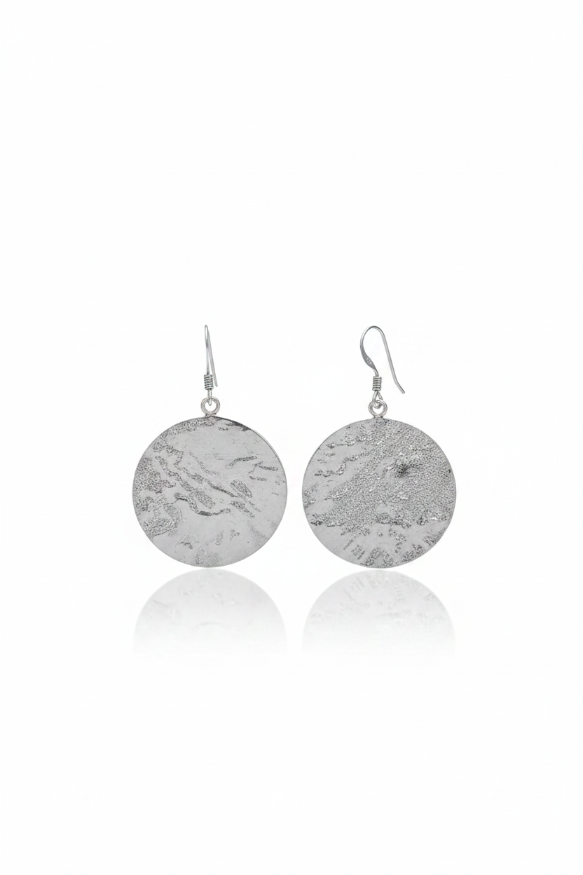 Textured Silver Circle Earrings | Minimalist Round Dangle Earrings | Hammered Disc Jewelry | Gift for Her