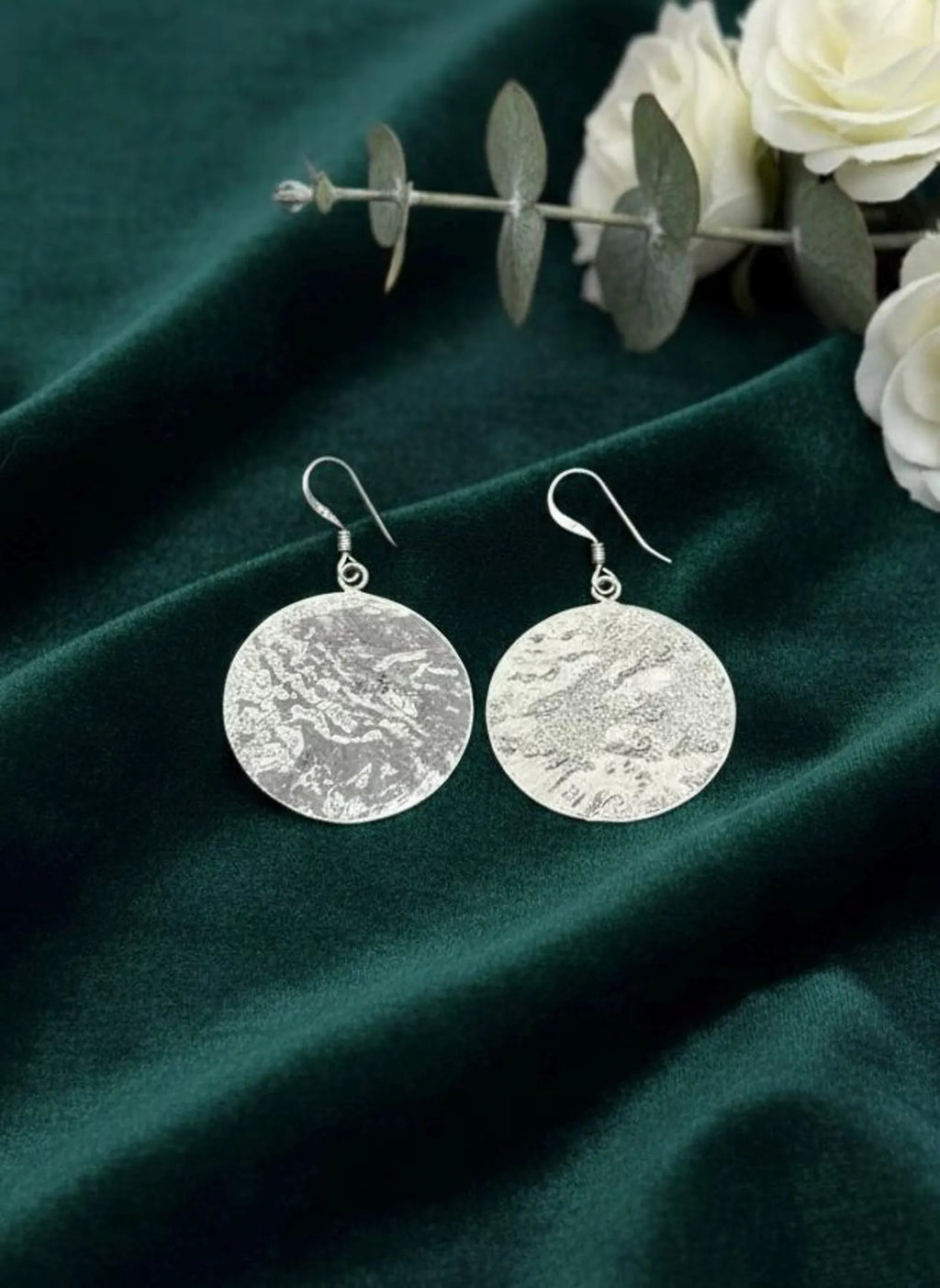 Textured Silver Circle Earrings | Minimalist Round Dangle Earrings | Hammered Disc Jewelry | Gift for Her