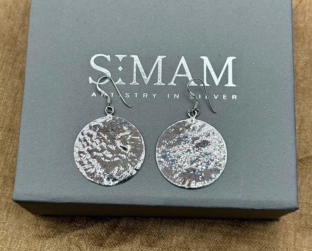 Textured Silver Circle Earrings | Minimalist Round Dangle Earrings | Hammered Disc Jewelry | Gift for Her