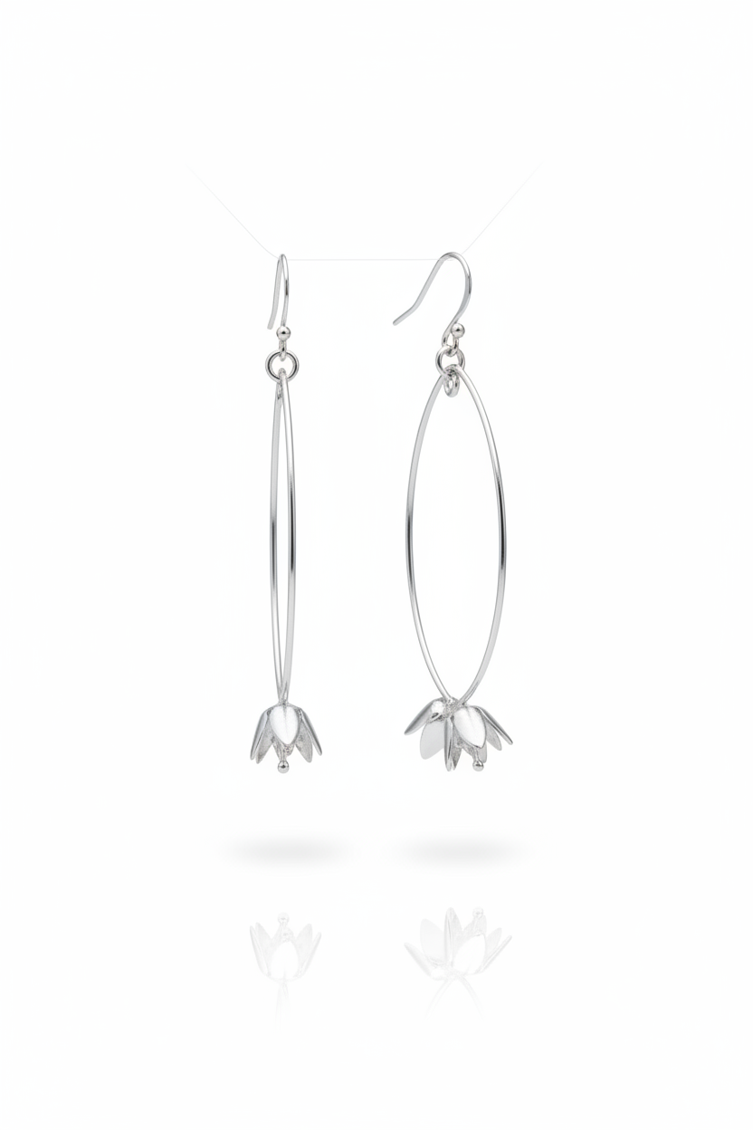 Sterling Silver Lotus Drop Earrings | Boho Minimalist Jewelry