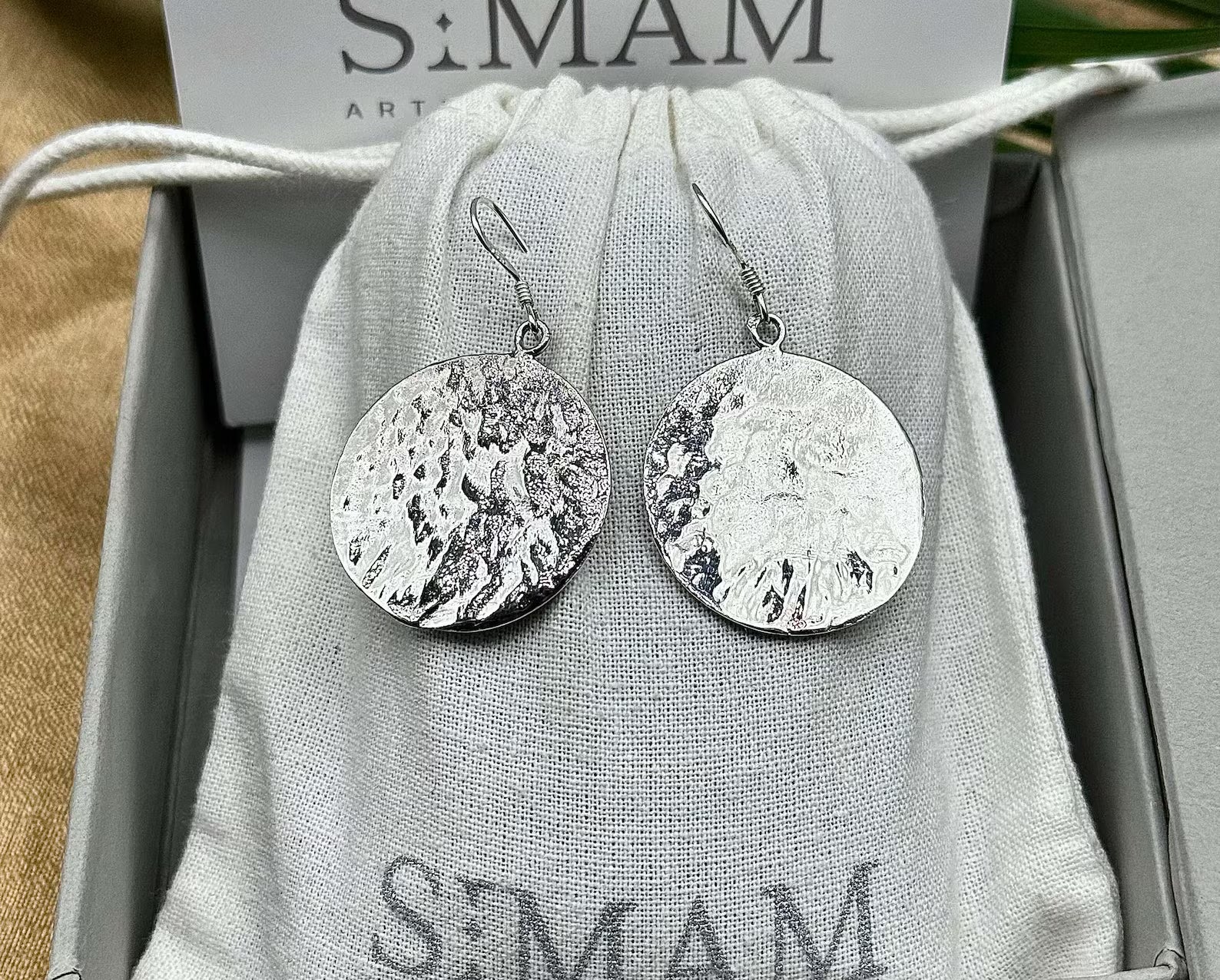 Textured Silver Circle Earrings | Minimalist Round Dangle Earrings | Hammered Disc Jewelry | Gift for Her