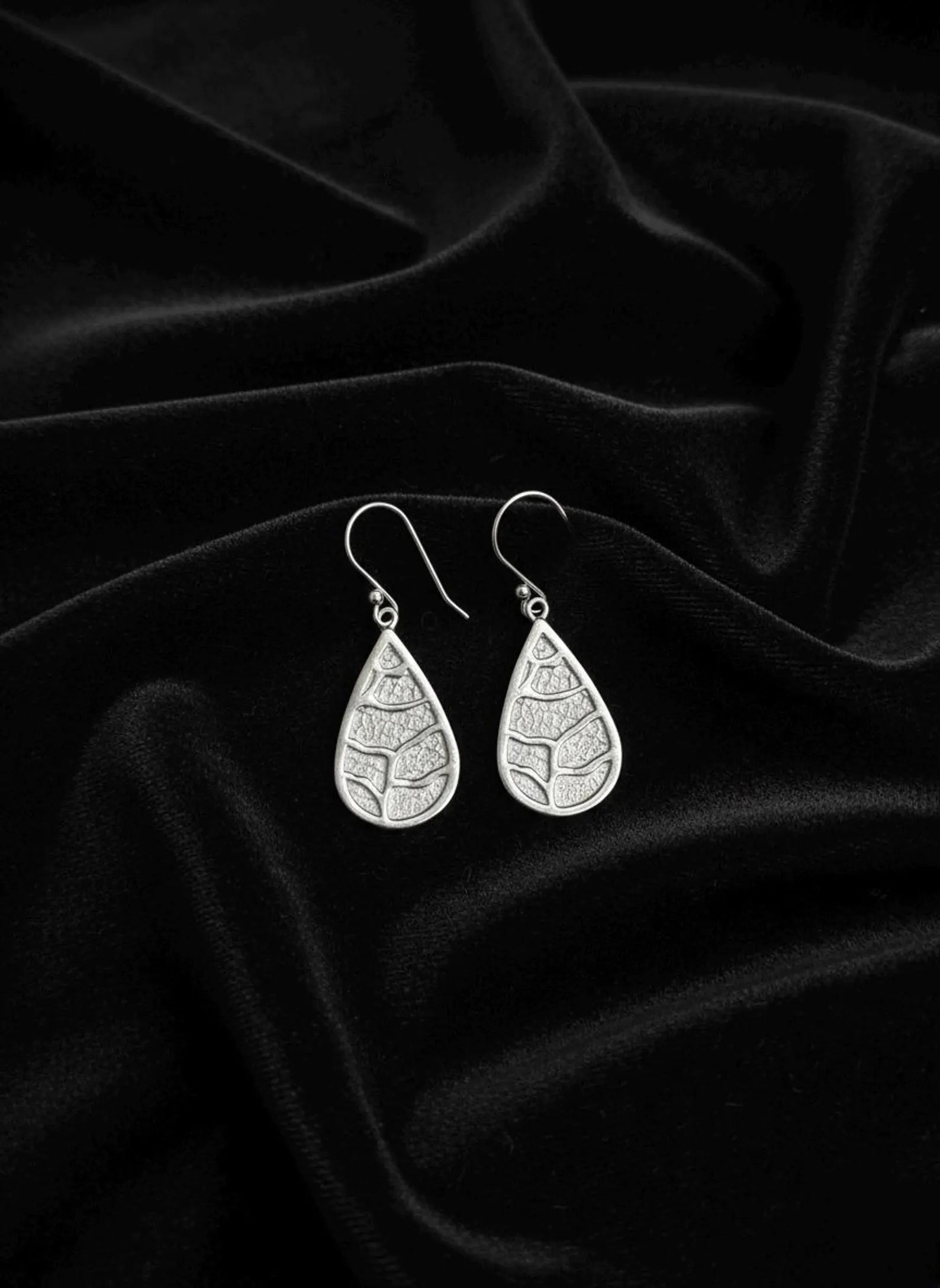 925 Sterling Silver Teardrop Earrings, Leaf Pattern Earrings, Nature Inspired Dangle Earrings, Boho Silver Jewelry, Gift for Her