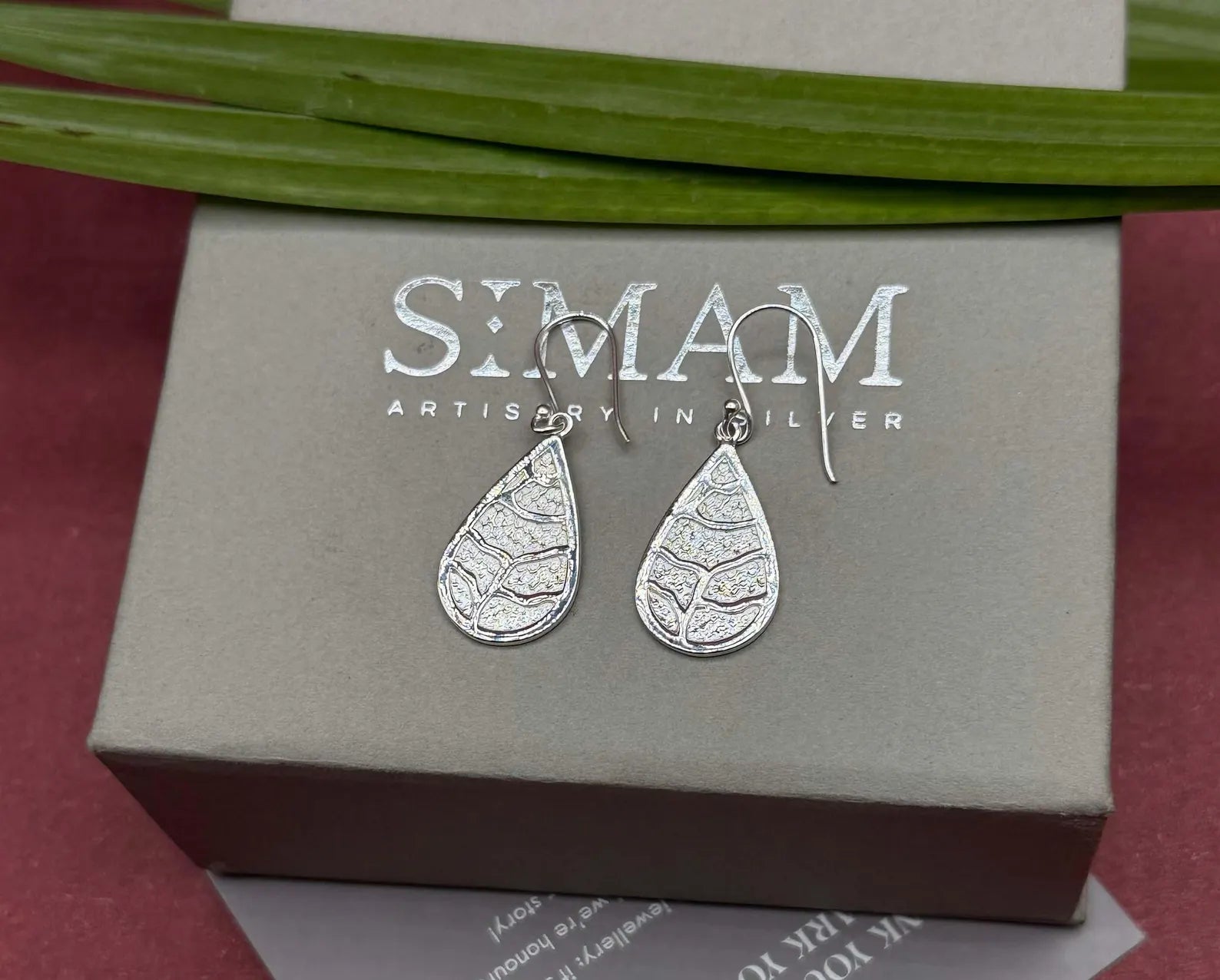 925 Sterling Silver Teardrop Earrings, Leaf Pattern Earrings, Nature Inspired Dangle Earrings, Boho Silver Jewelry, Gift for Her