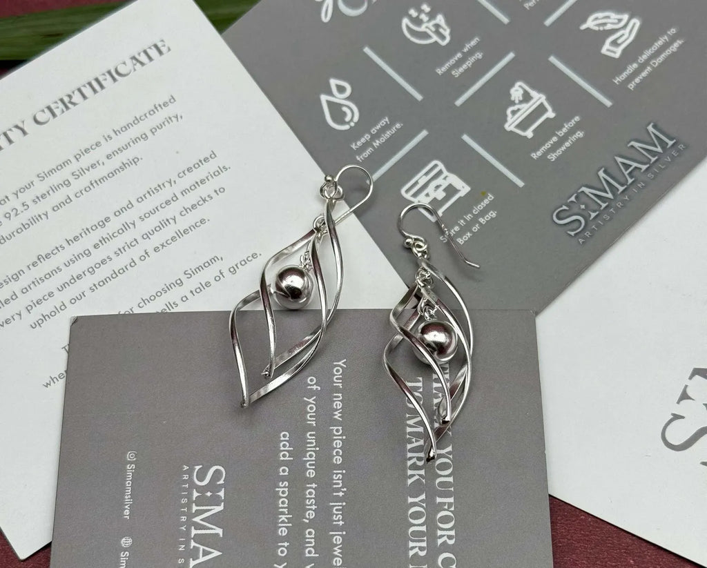 925 Sterling Silver Twisted Ball Dangle Earrings, Modern Spiral Drop Earrings, Minimalist Silver Earrings, silver Jewelry Gift for Her