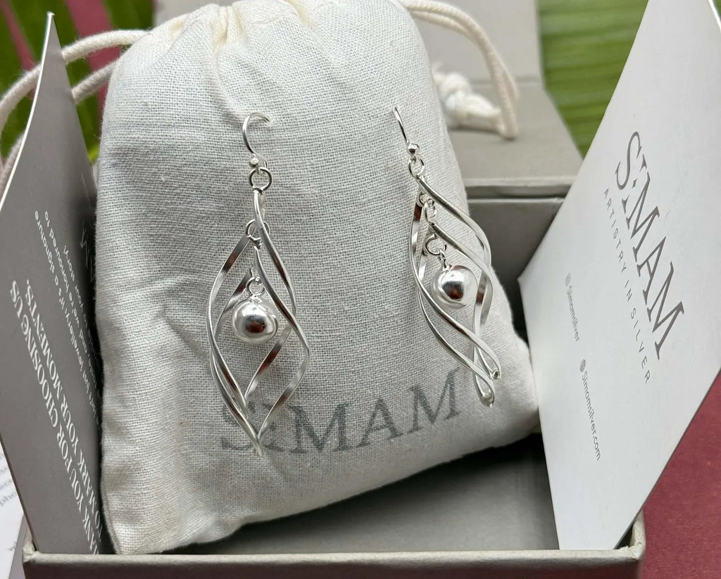 925 Sterling Silver Twisted Ball Dangle Earrings, Modern Spiral Drop Earrings, Minimalist Silver Earrings, silver Jewelry Gift for Her