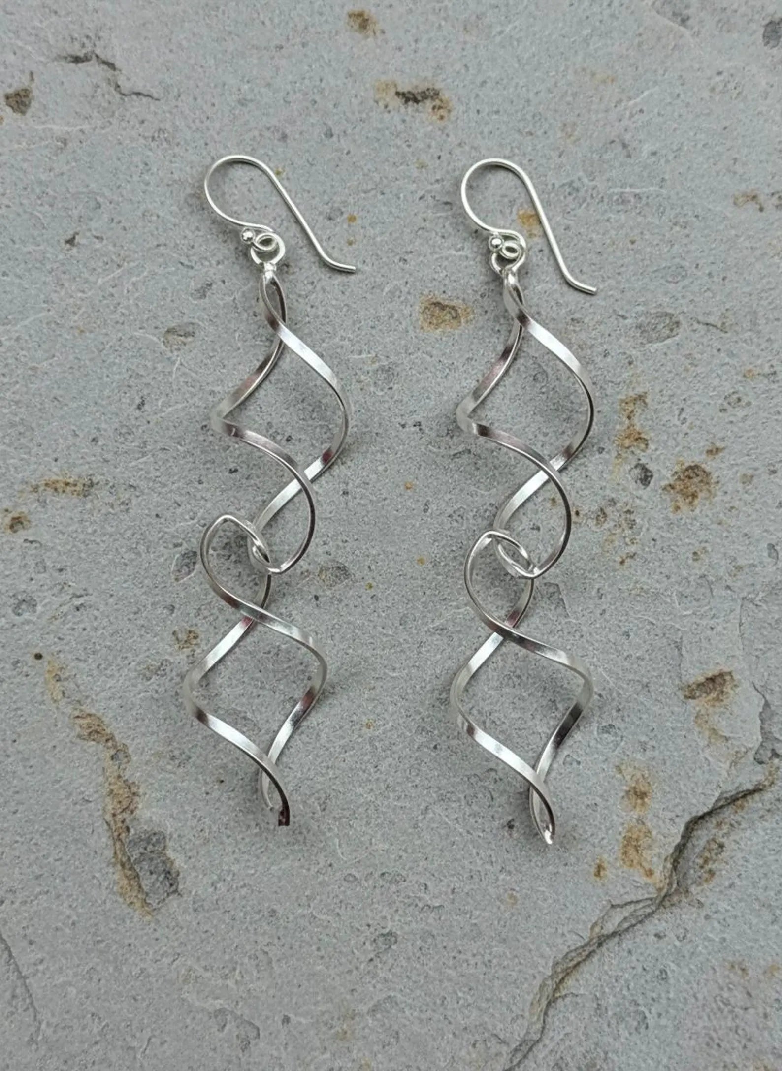 925 Sterling Silver Spiral Dangle Earrings, Twisted Drop Earrings, Modern Minimalist Earrings, Long Silver Statement Earrings, Gift for Her