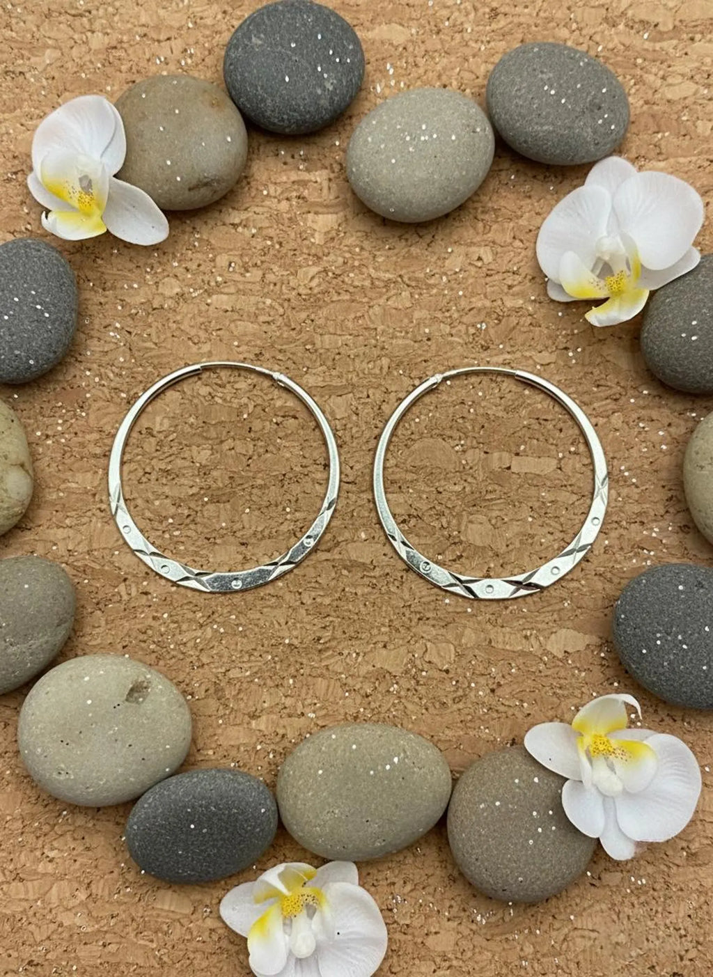 925 Sterling Silver Diamond Cut Hoop Earrings, Geometric Engraved Statement Jewelry