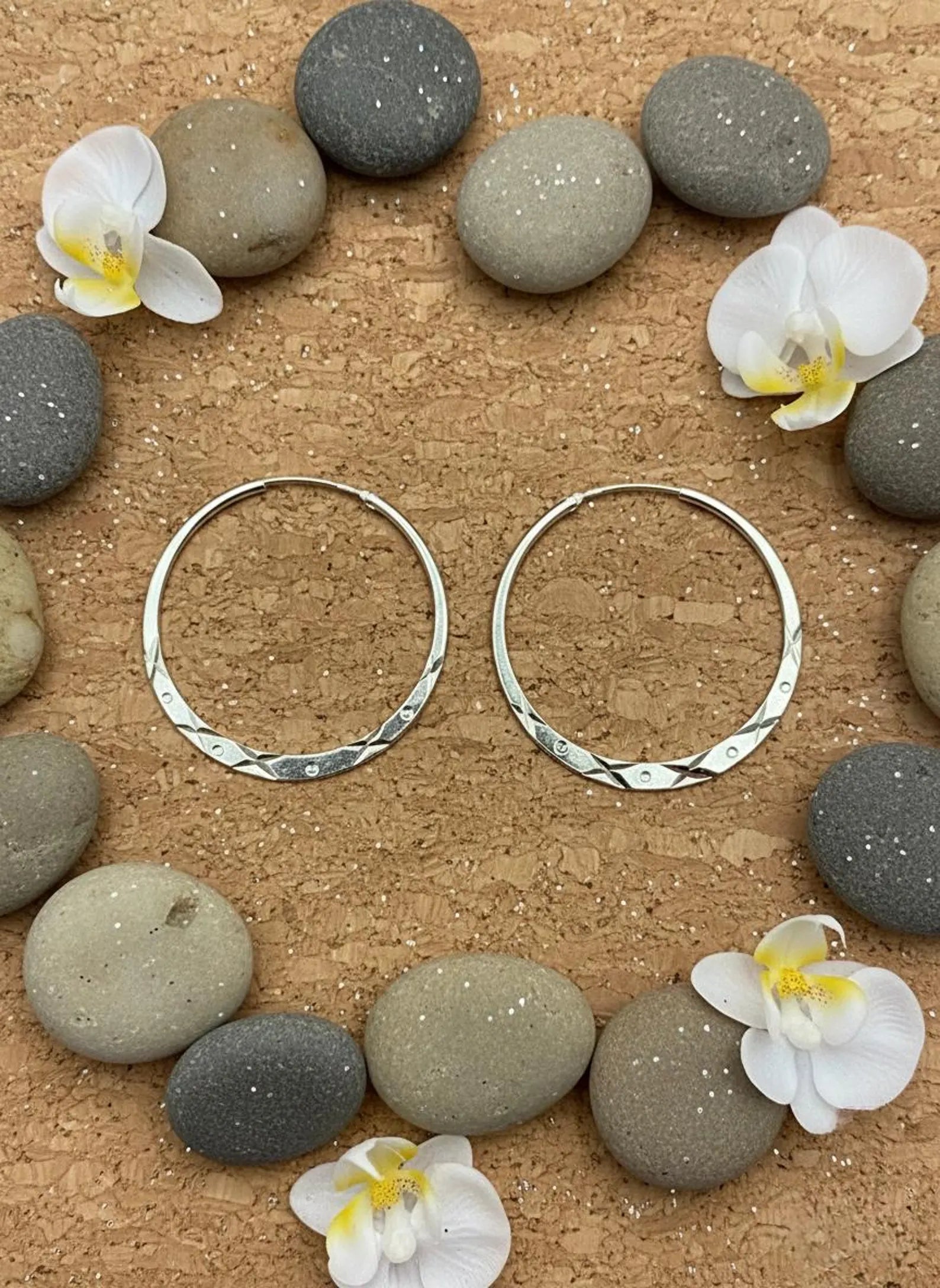925 Sterling Silver Diamond Cut Hoop Earrings, Geometric Engraved Statement Jewelry