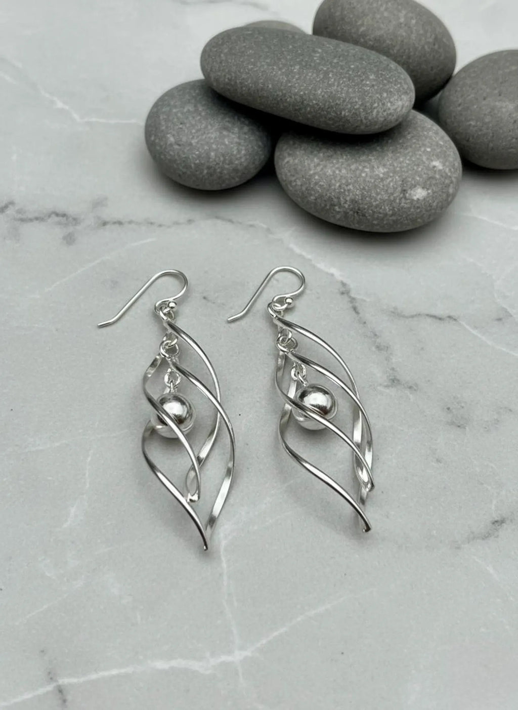 925 Sterling Silver Twisted Ball Dangle Earrings, Modern Spiral Drop Earrings, Minimalist Silver Earrings, silver Jewelry Gift for Her