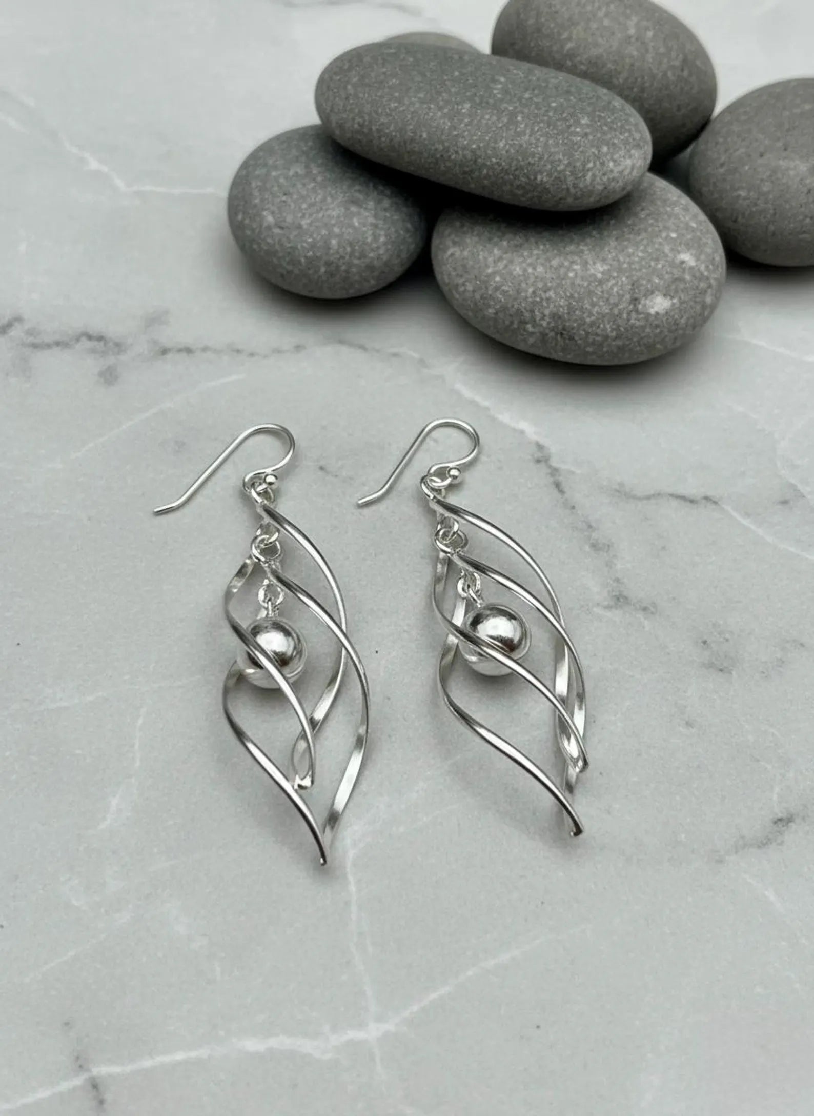 925 Sterling Silver Twisted Ball Dangle Earrings, Modern Spiral Drop Earrings, Minimalist Silver Earrings, silver Jewelry Gift for Her
