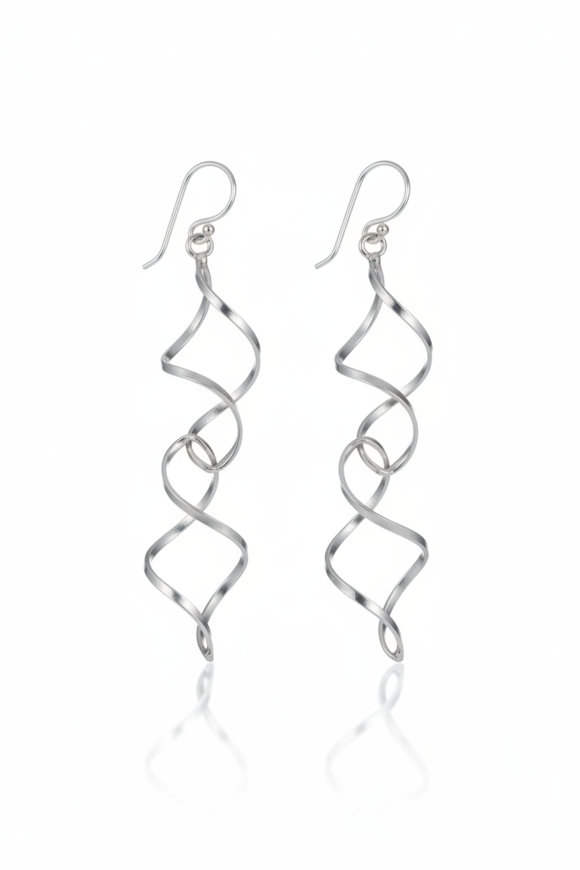 925 Sterling Silver Spiral Dangle Earrings, Twisted Drop Earrings, Modern Minimalist Earrings, Long Silver Statement Earrings, Gift for Her