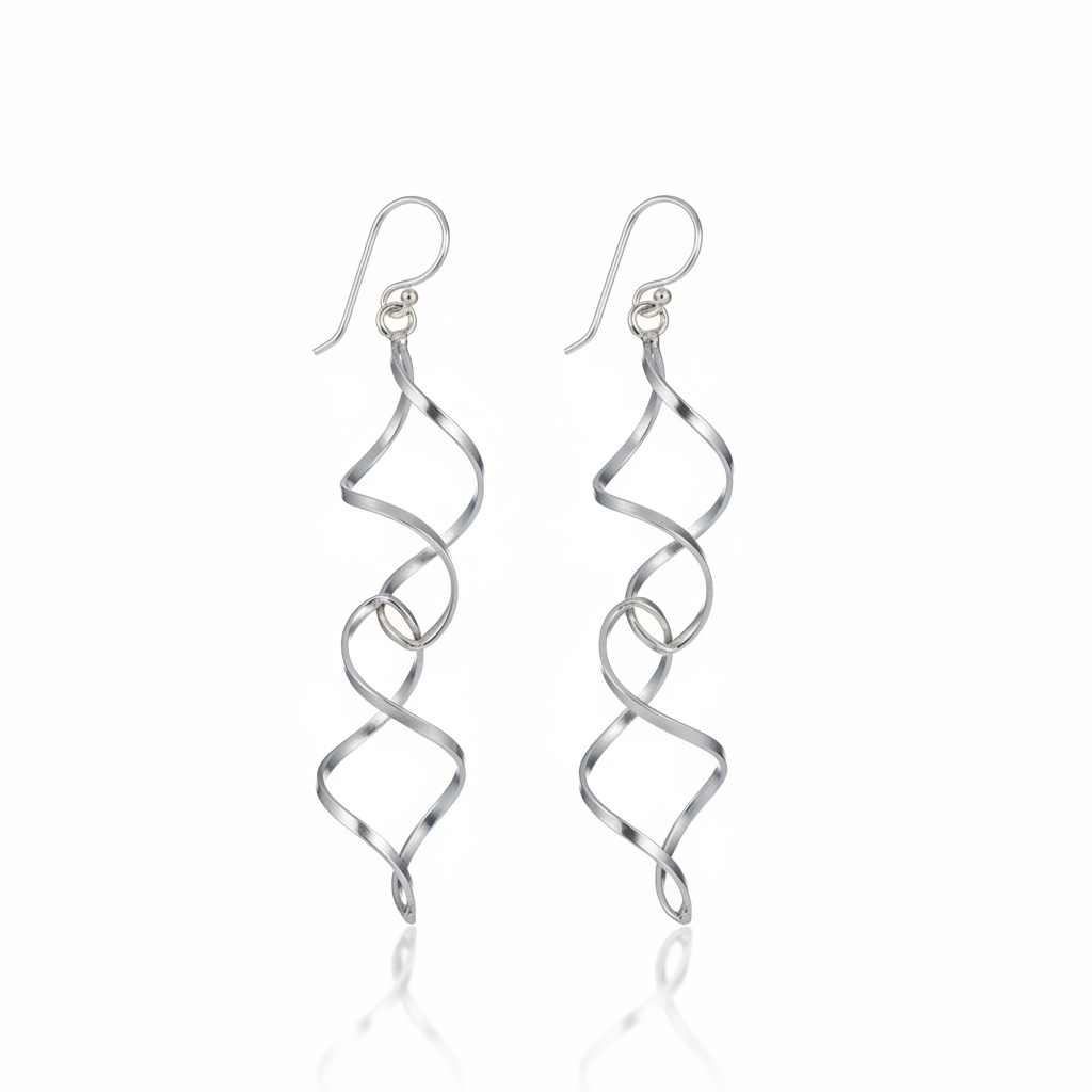925 Sterling Silver Spiral Dangle Earrings, Twisted Drop Earrings, Modern Minimalist Earrings, Long Silver Statement Earrings, Gift for Her