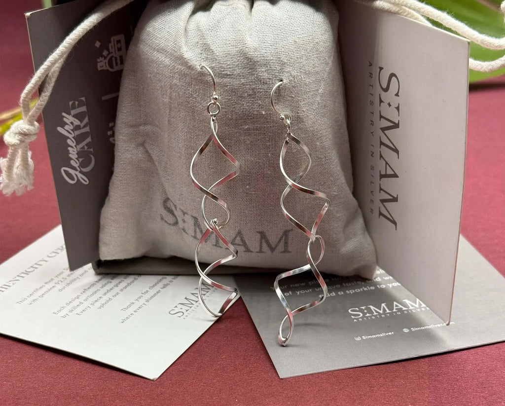 925 Sterling Silver Spiral Dangle Earrings, Twisted Drop Earrings, Modern Minimalist Earrings, Long Silver Statement Earrings, Gift for Her