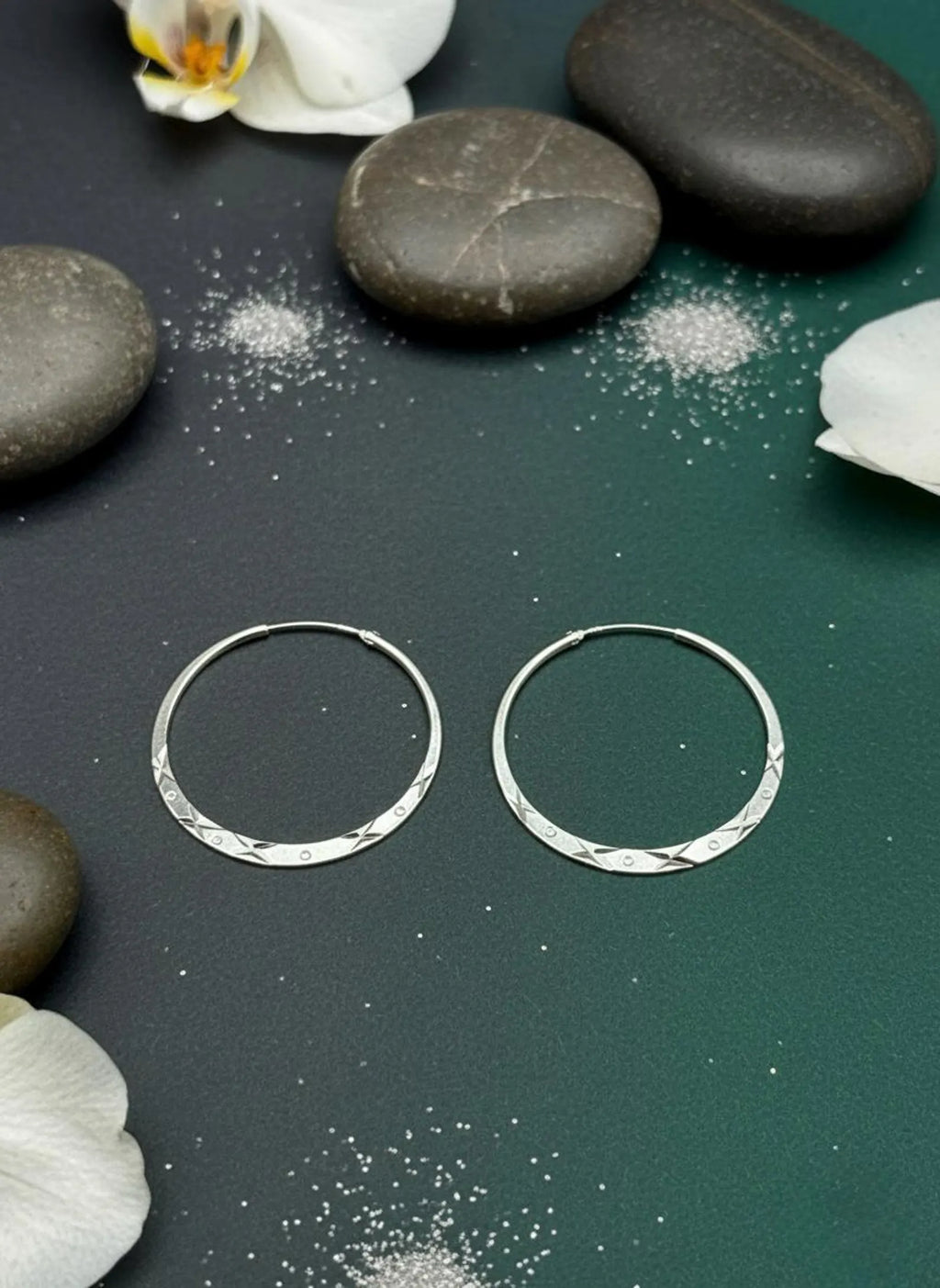 925 Sterling Silver Diamond Cut Hoop Earrings, Geometric Engraved Statement Jewelry