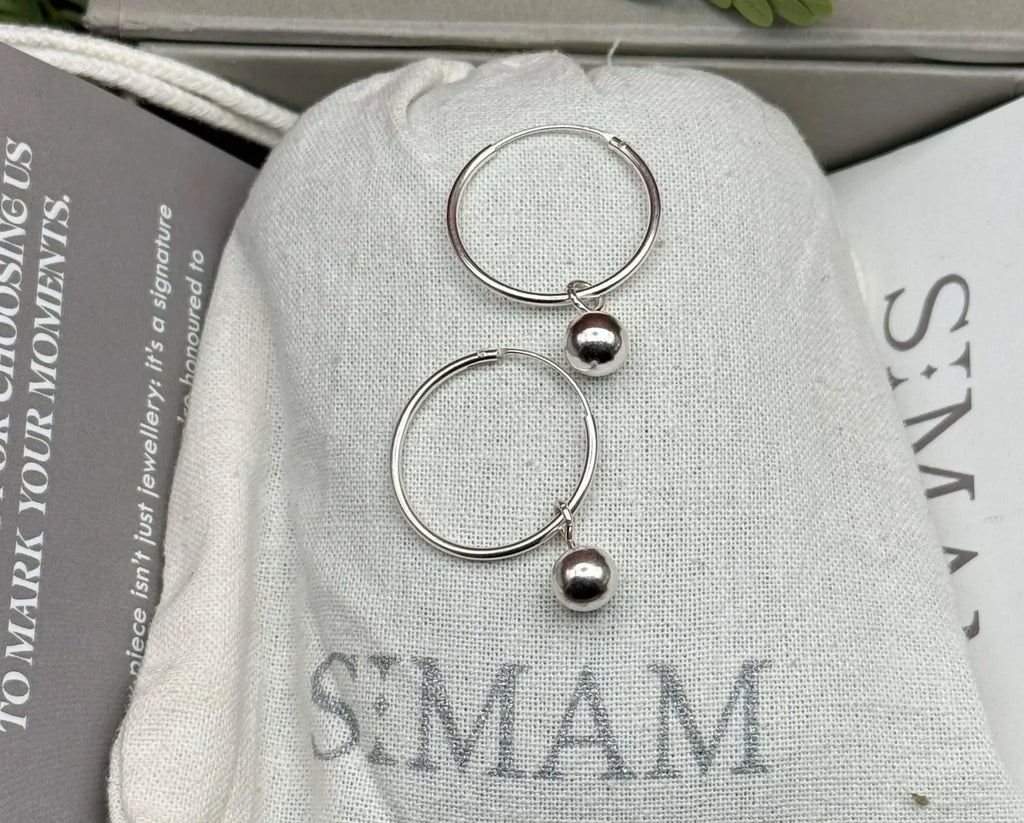 925 Sterling Silver Hoop Earrings, Silver Ball Hoop Earrings, Minimalist Earrings, Everyday Jewelry, Gift for Her
