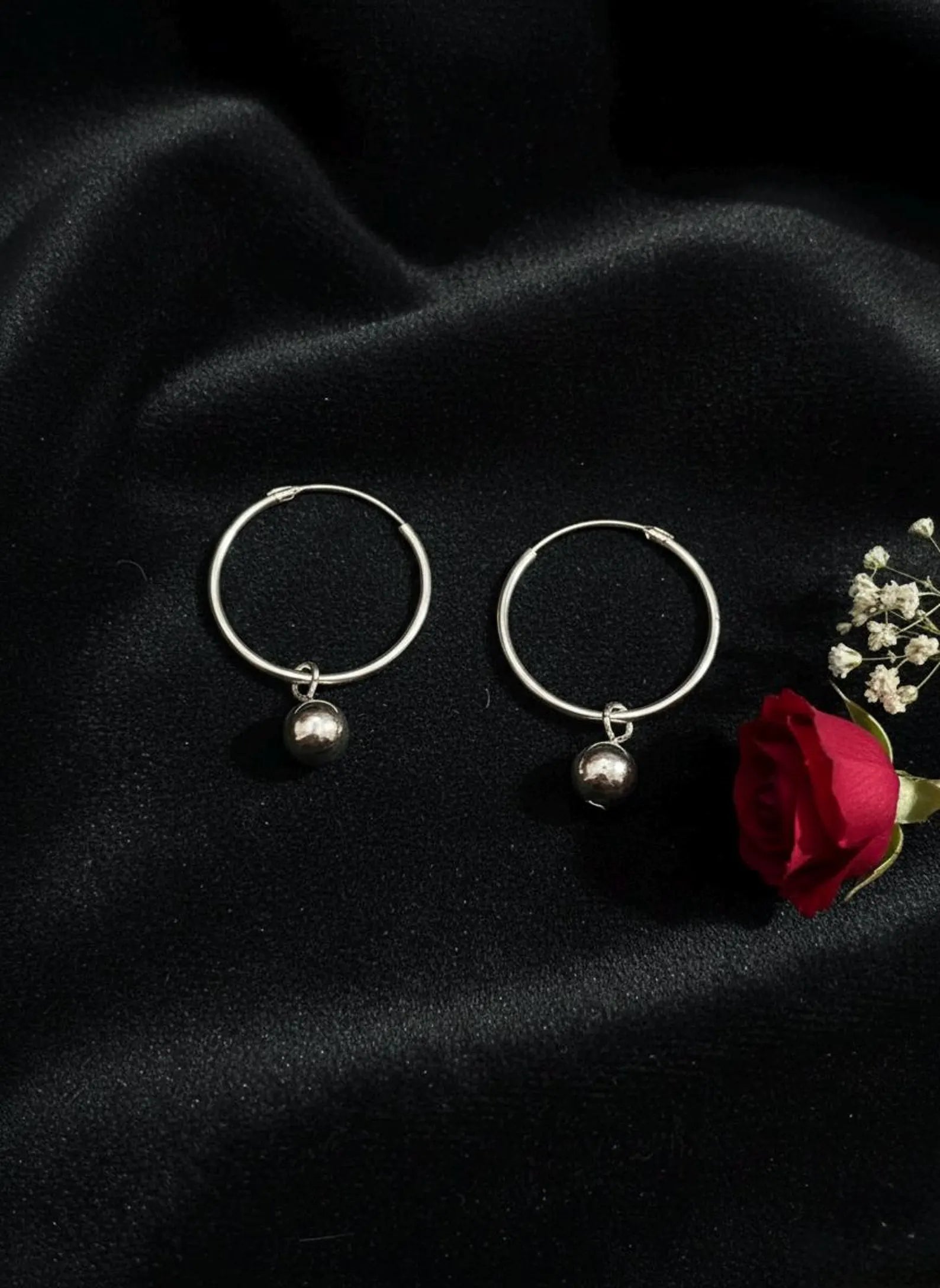 925 Sterling Silver Hoop Earrings, Silver Ball Hoop Earrings, Minimalist Earrings, Everyday Jewelry, Gift for Her