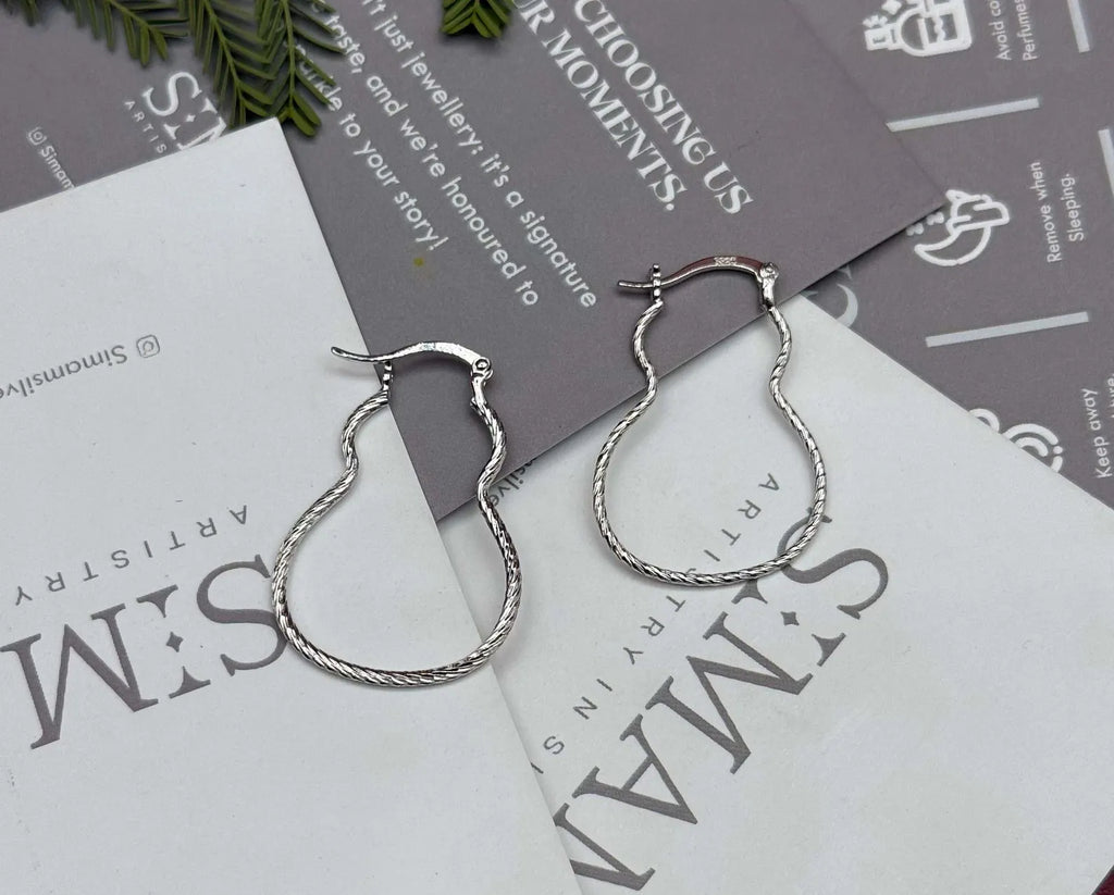 925 Sterling Silver Teardrop Hoop Earrings, Twisted Silver Hoops, Minimalist Earrings, Everyday Jewelry Gift for Her